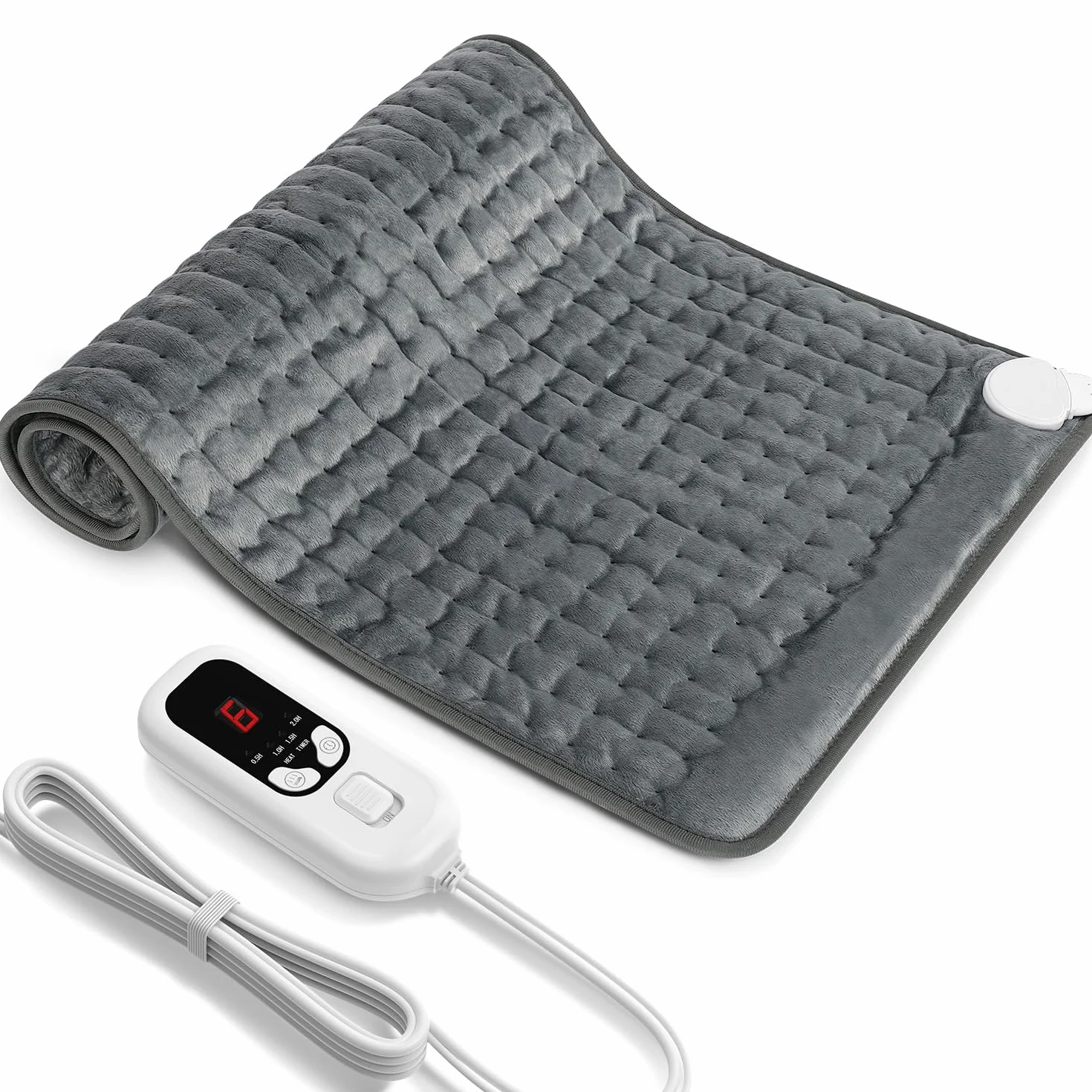 Coussin Chauffant Électrique pour Dos Épaules Abdomen 6 Niveaux de Température 4 Minuterie Lavable en Machine Gris Foncé 84 x 43cm