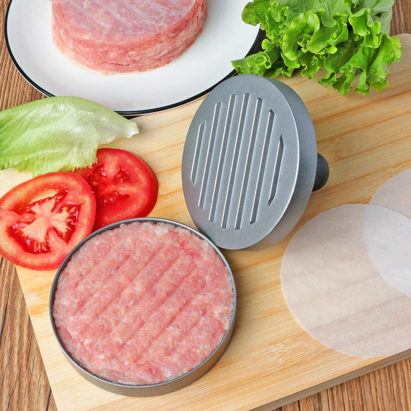 Asdirne Presse-hamburger acier inoxydable qualité alimentaire antiadhésif 11,5 cm avec feuilles papier