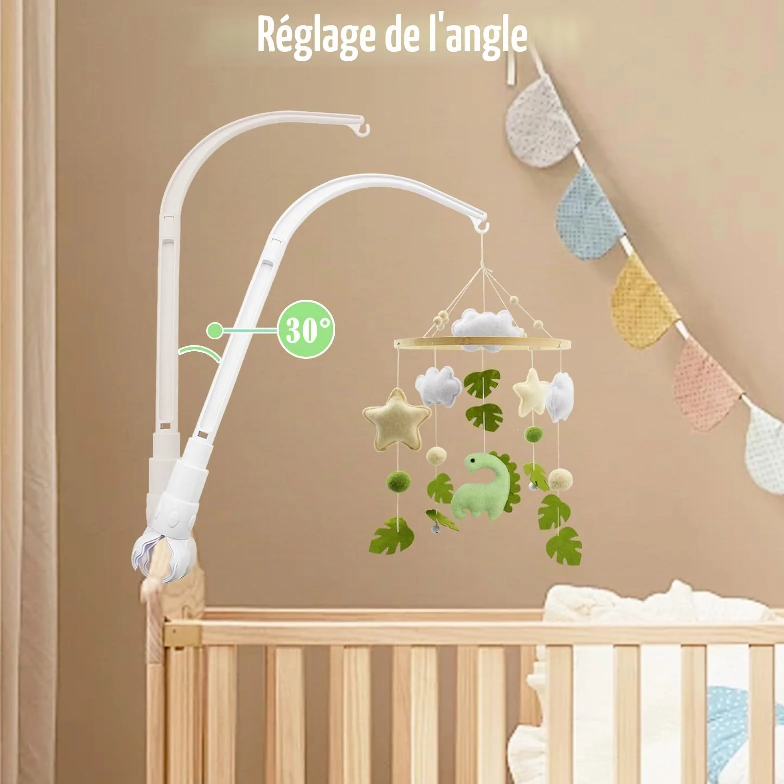 Support mobile pour lit d'enfant 58 cm amovible réglable Blanc