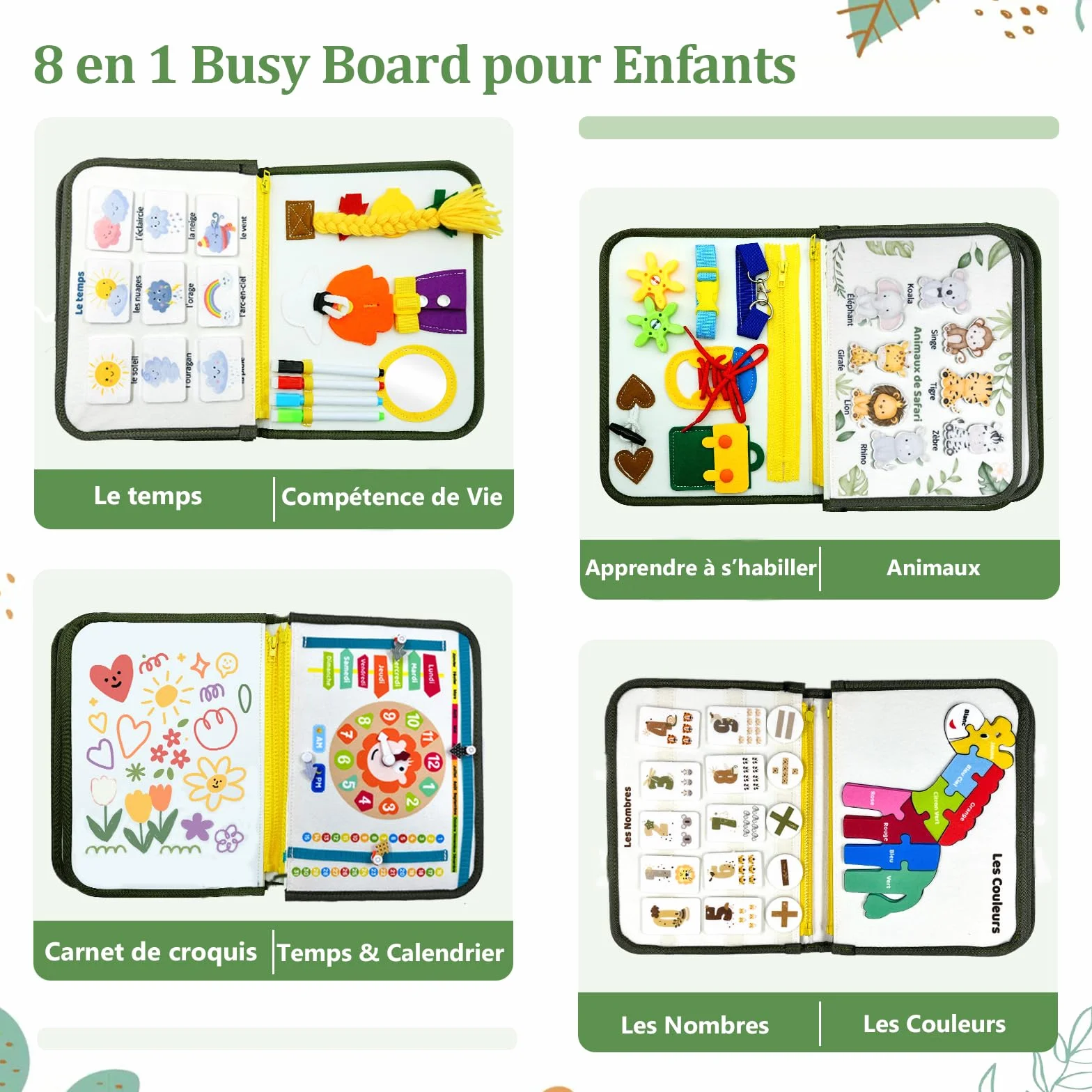 Française Busy Board Montessori 3 Ans 8 en 1 Jouets Éducatifs d'Activité Développement Cadeau Enfant Garçon Fille 3-5 Ans