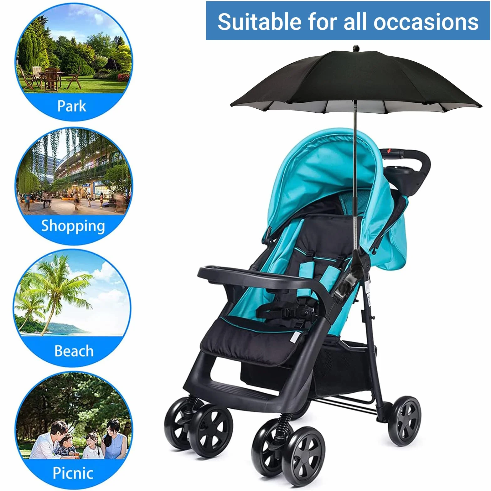 Parasol Poussette Universelle Anti UV 50+ Diamètre 73 cm Noir