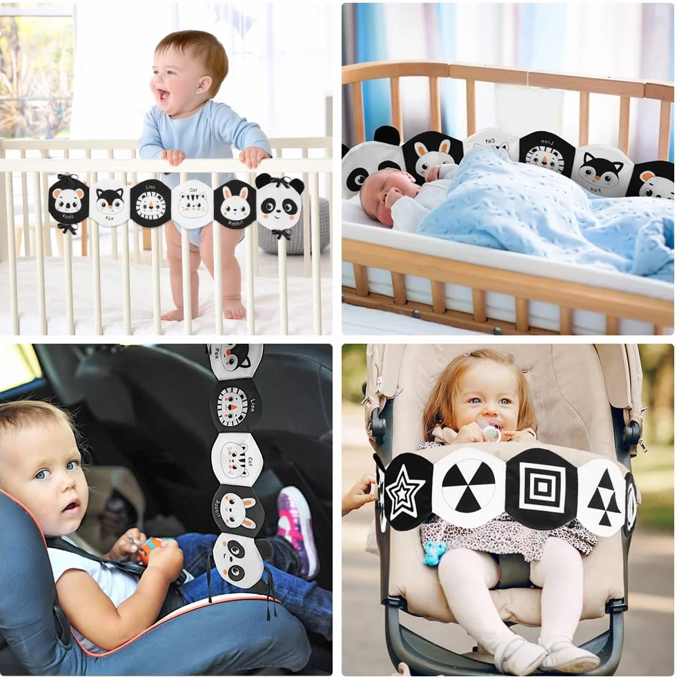 HOTUT Livre Tissu Bébé Eveil, Livre Doux Froissé 3D Noir et Blanc Montessori, Sensoriel 6-12 Mois, Cadeau Naissance Garçon Fille Double Face