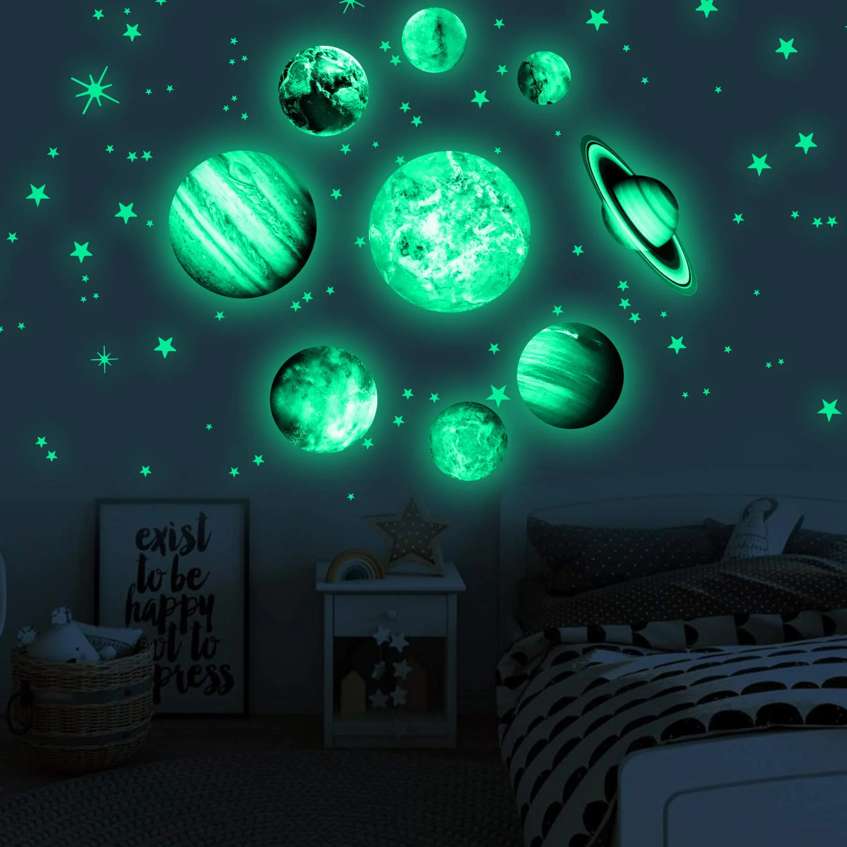 Yosemy Autocollants Lumineux Planètes Système Solaire 9pcs Stickers Muraux Décoration Plafond Chambres enfants