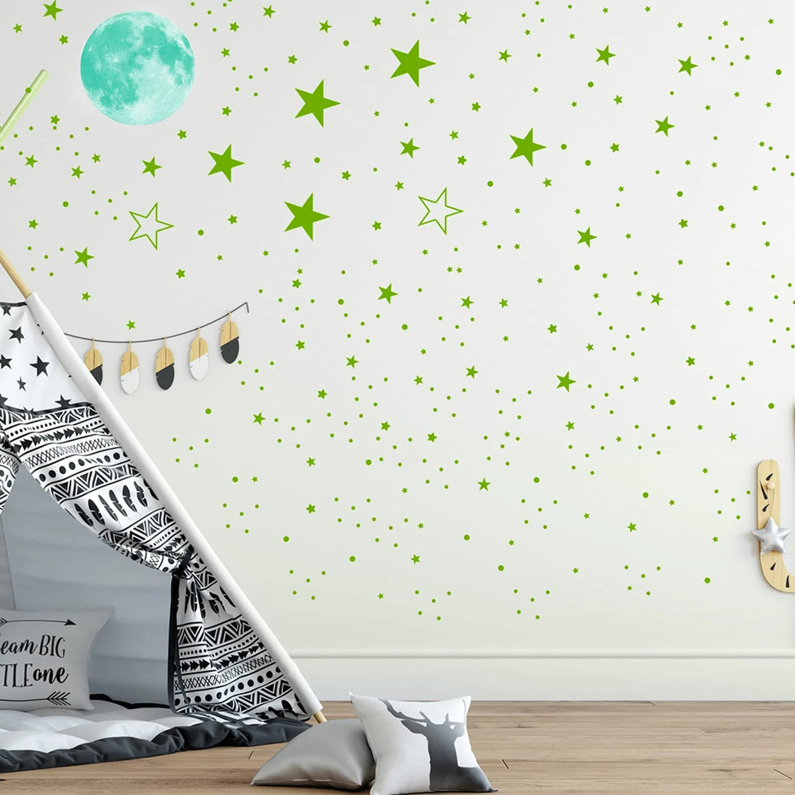Autocollants Lumineux Phosphorescents Lune Étoiles Stickers Muraux Enfants Décoration Chambre Plafond 1109 Pièces