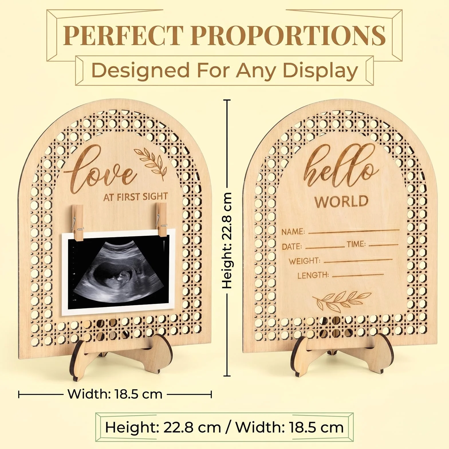 Cadre Photo Échographique en Rotin Double Face pour Annonce de Grossesse Bébé