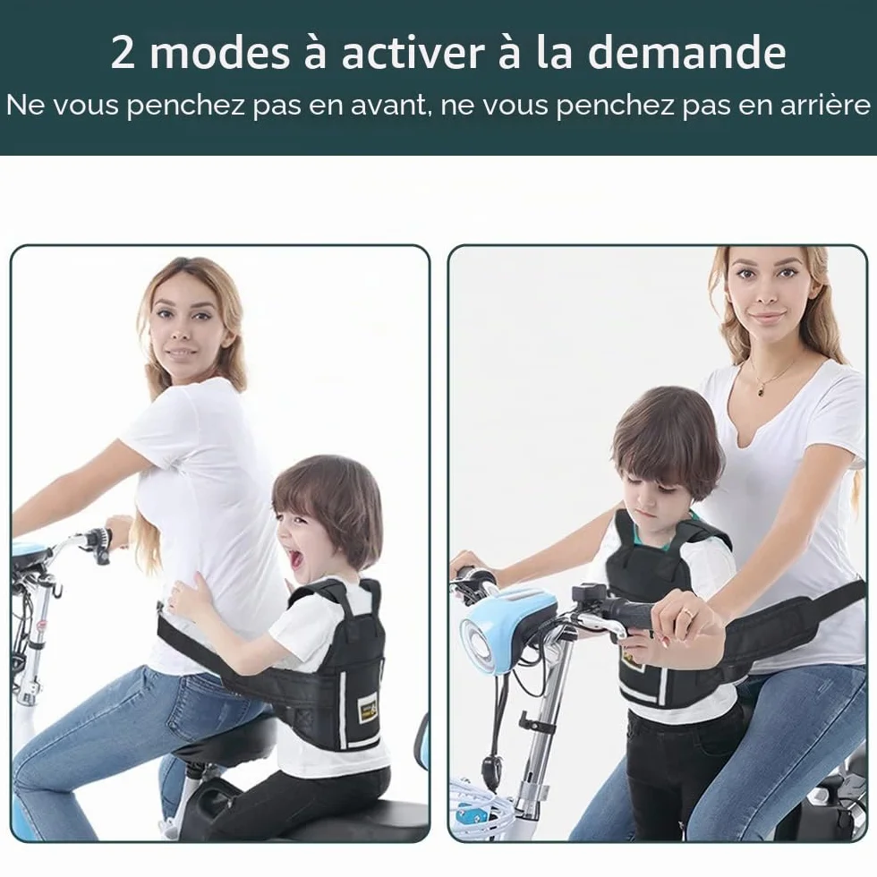 Jolik Harnais Securite Enfant Moto Réglable Ceinture Moto Enfant Poche Matériau Respirant Réfléchissant Noir