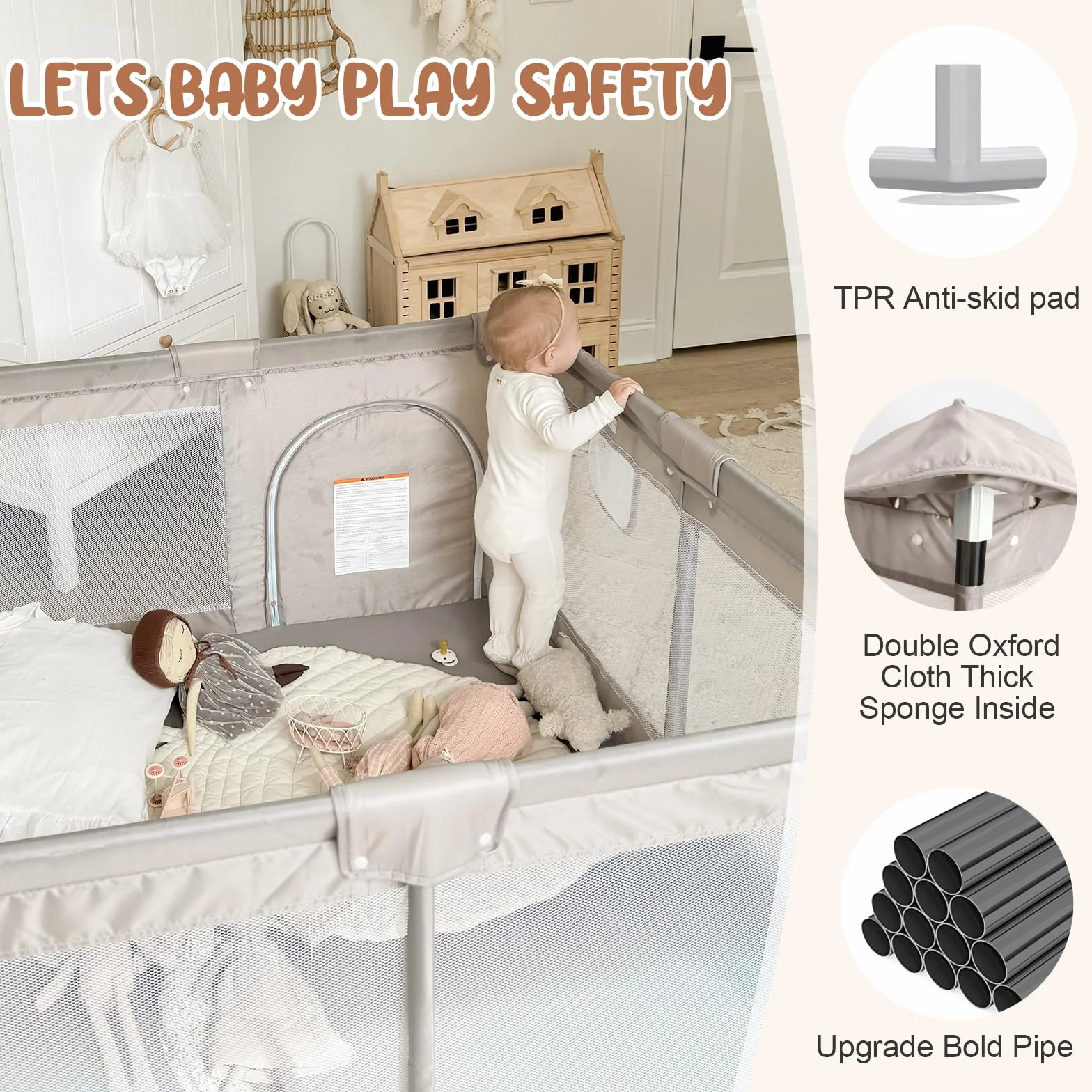 Parc Bébé 120x120cm Pliable avec Tapis Anti-Dérapant pour Enfants 0-24 Mois