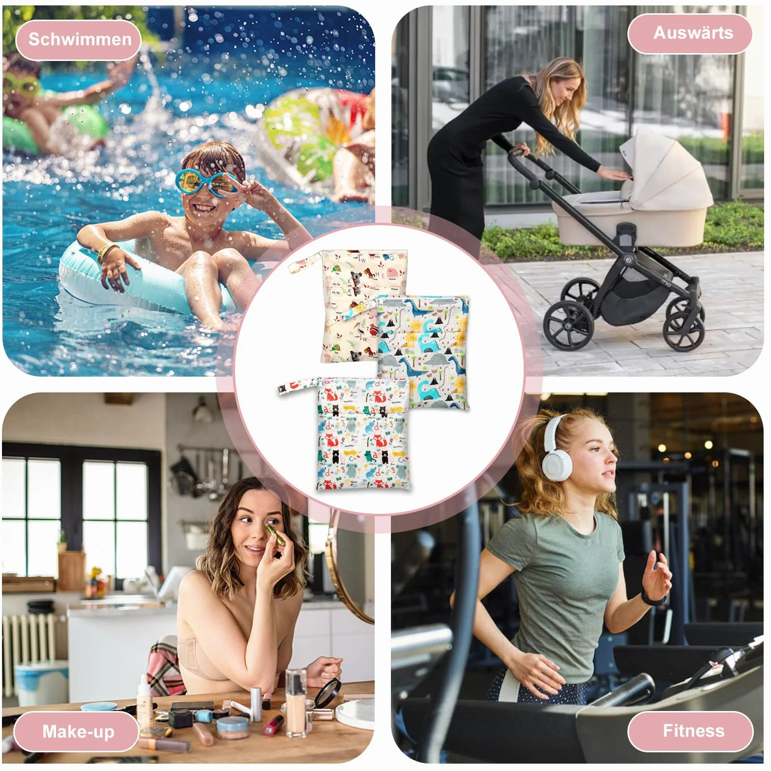 Lot de 3 sacs à couches étanches double fermeture éclair pour bébé voyages