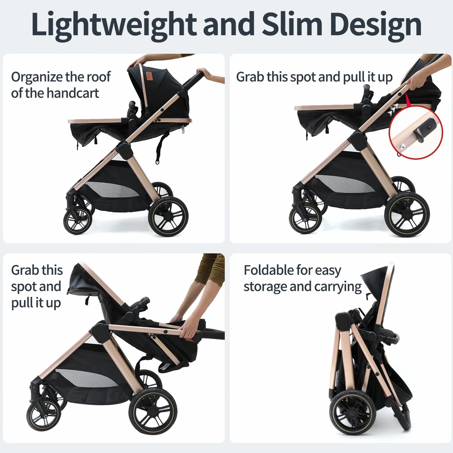 Poussette 3 en 1 Système de Voyage Pliable Pneus Caoutchouc 0-4 Ans