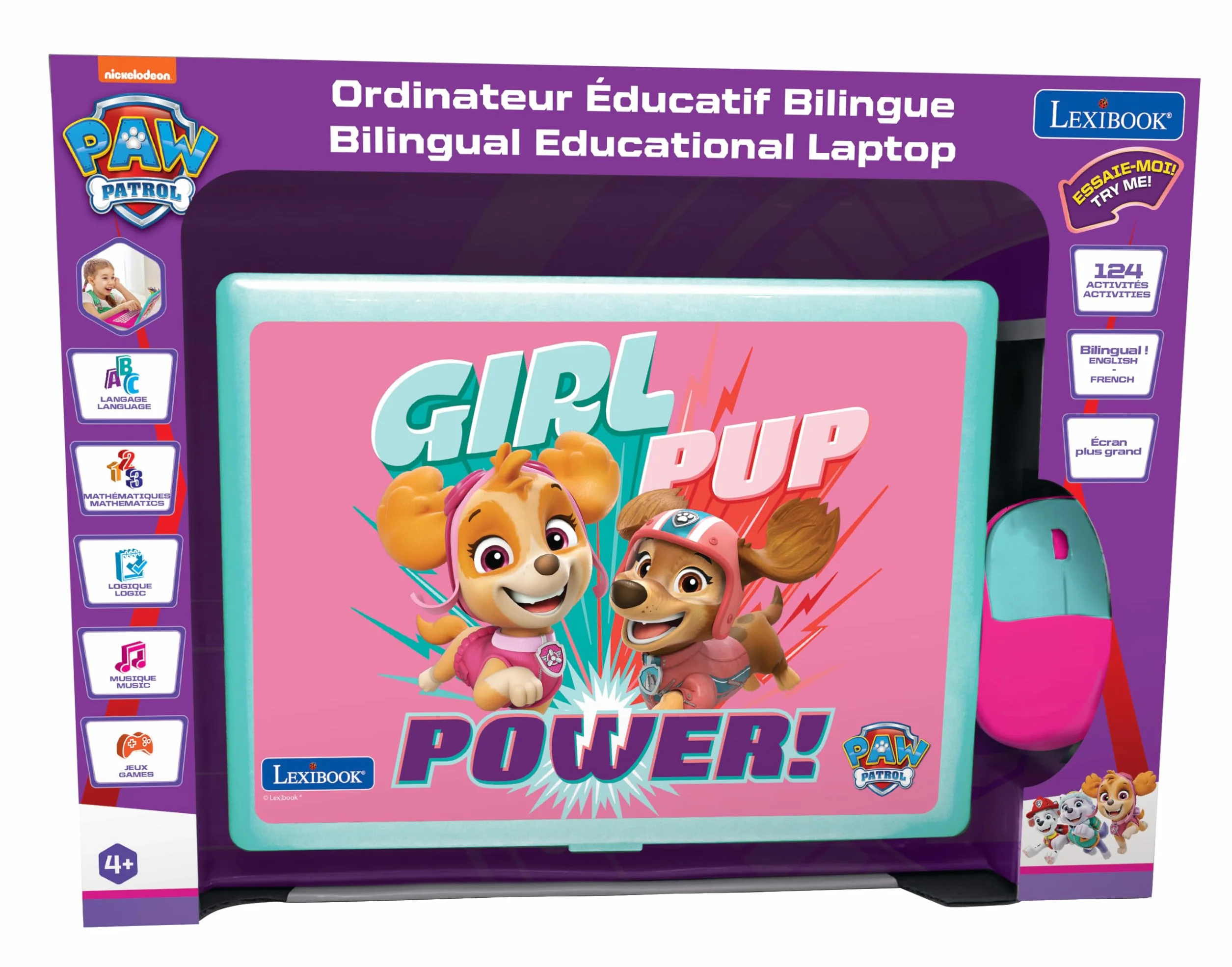 Lexibook La Pat'Patrouille Ordinateur éducatif bilingue Français/Anglais 124 activités Rose JC598PAGi1