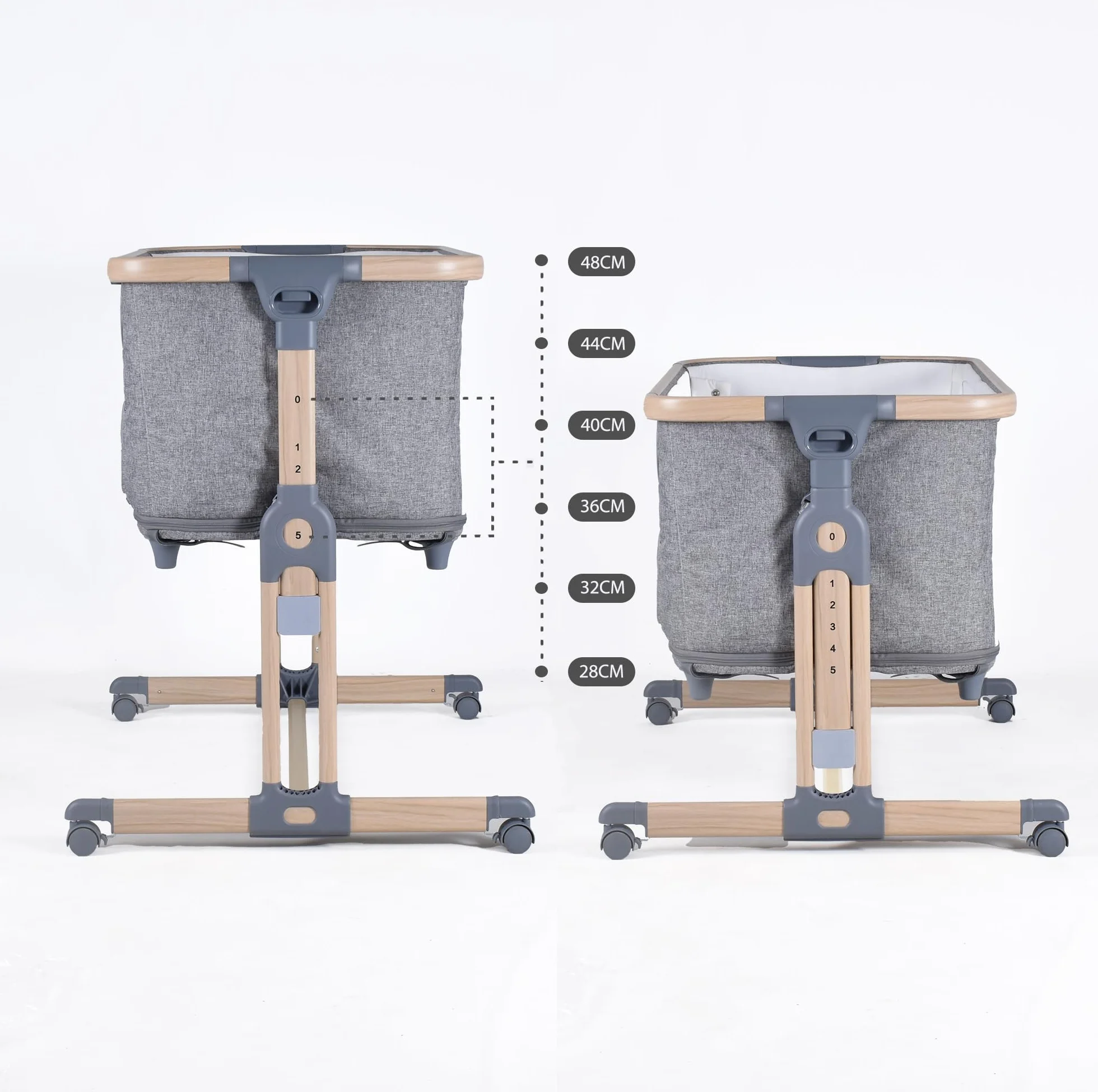 BEBE2LUXE Berceau évolutif 3 en 1 Leo – Cododo réglable Hauteur, Lit bébé sécurisé, Beige