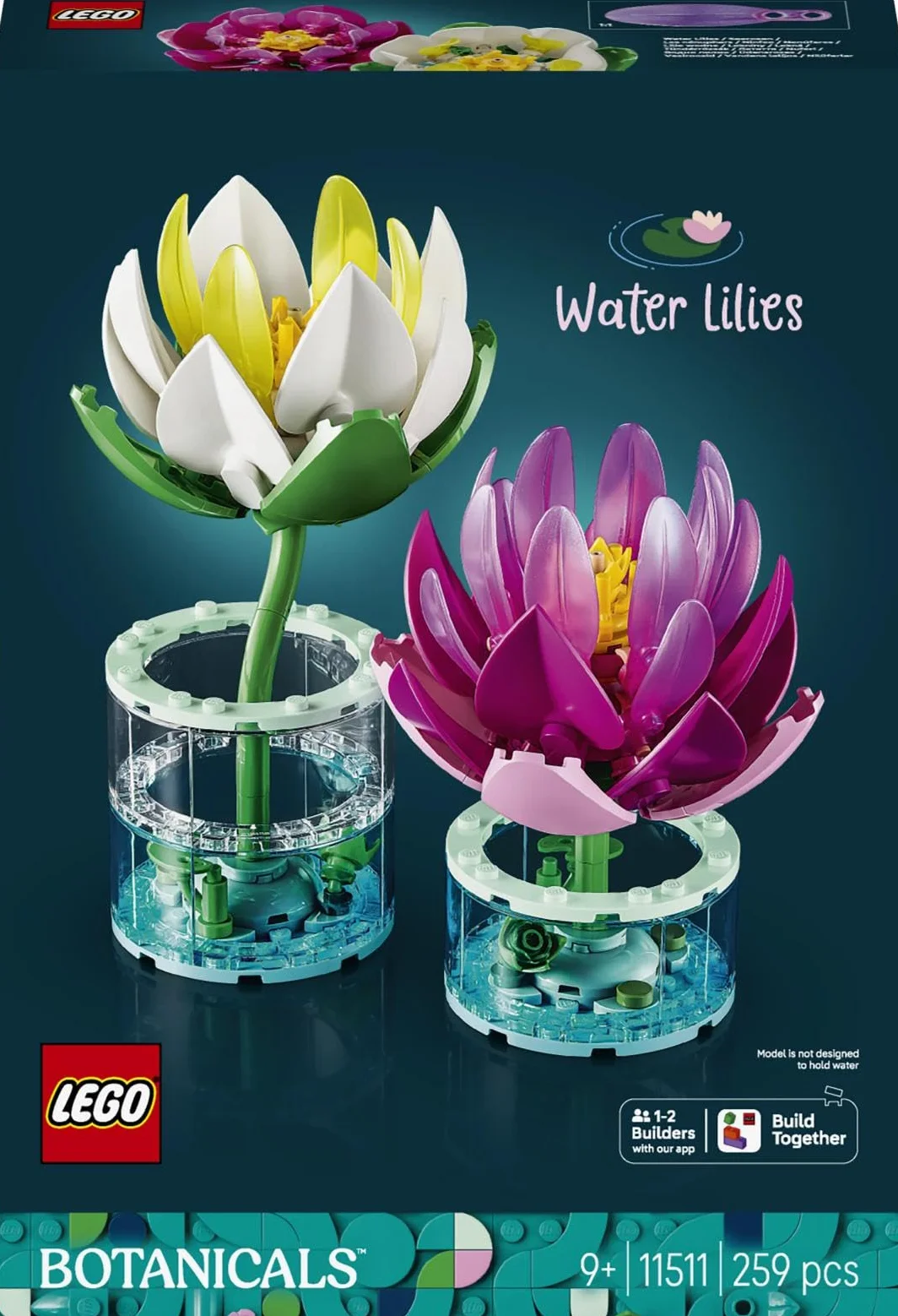 LEGO Botanicals Les Nénuphars Set de Fleurs Artificielles Fausses Plantes en Pot Vases Transparents Décoration DIY 11511