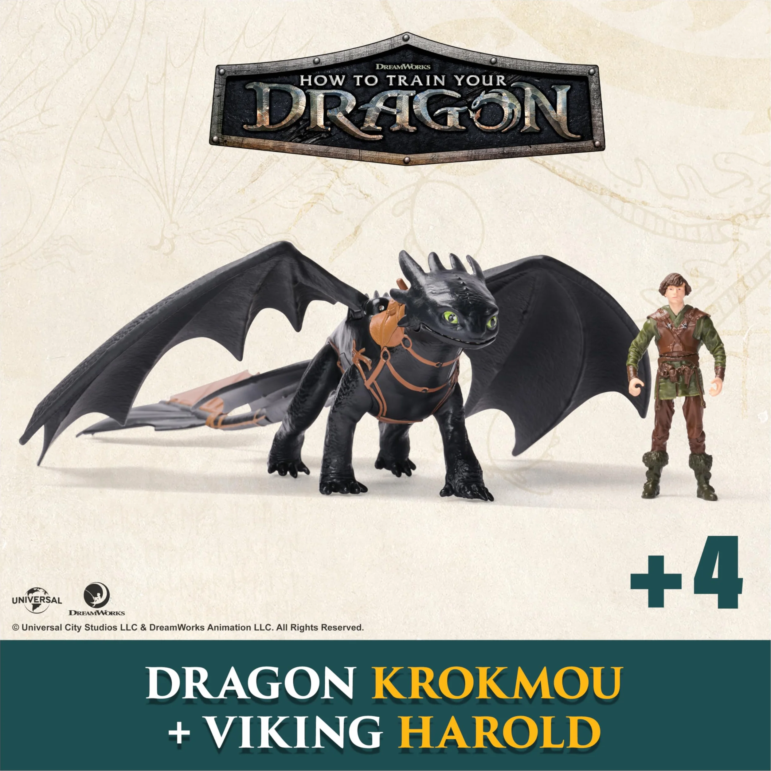 Dreamworks Dragons Figurine Articulée Krokmou 25 Cm Et Viking Harold 10 Cm Jouet Enfant 4 Ans Et +
