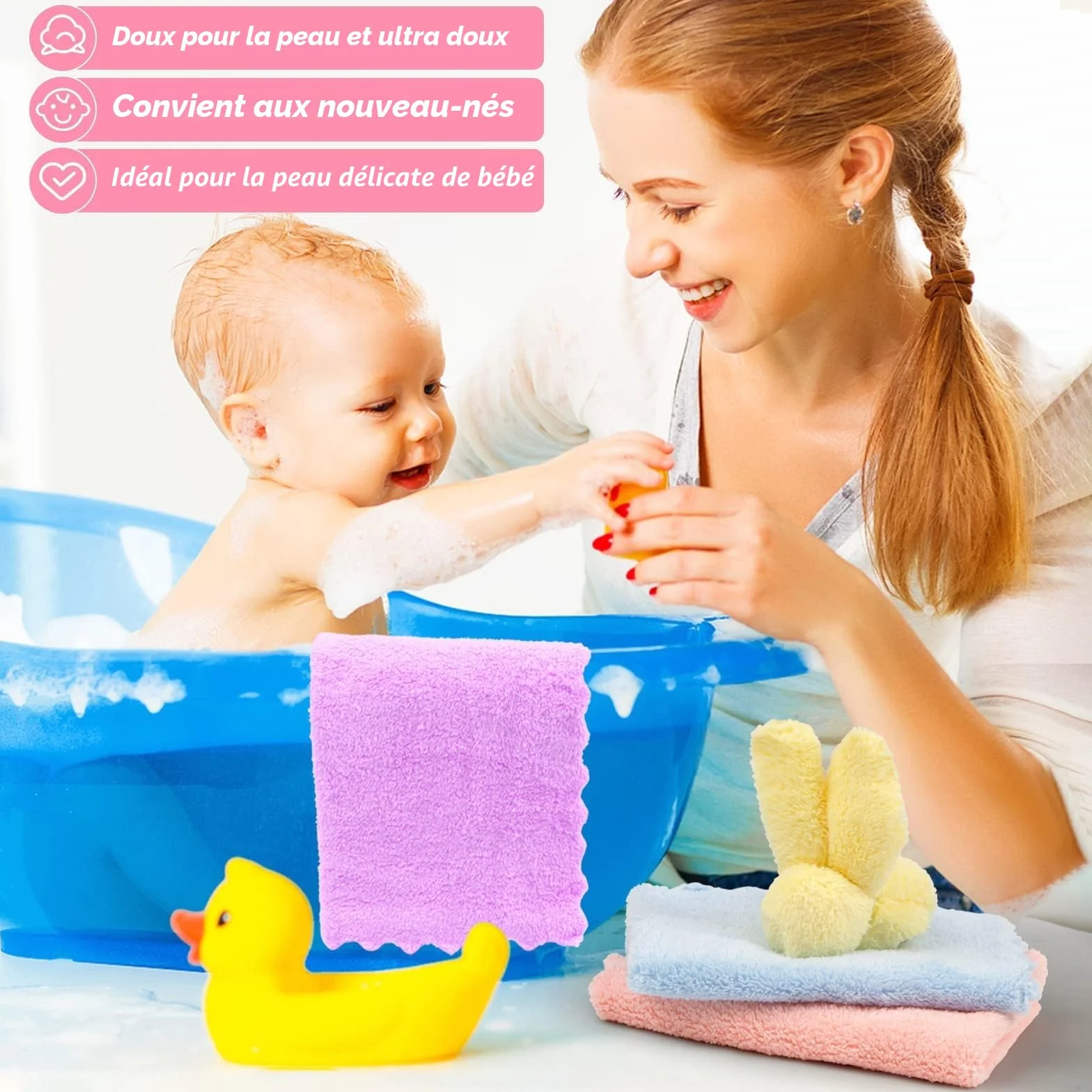 Orighty Lot de 24 débarbouillettes pour bébé en microfibre corail douces absorbantes