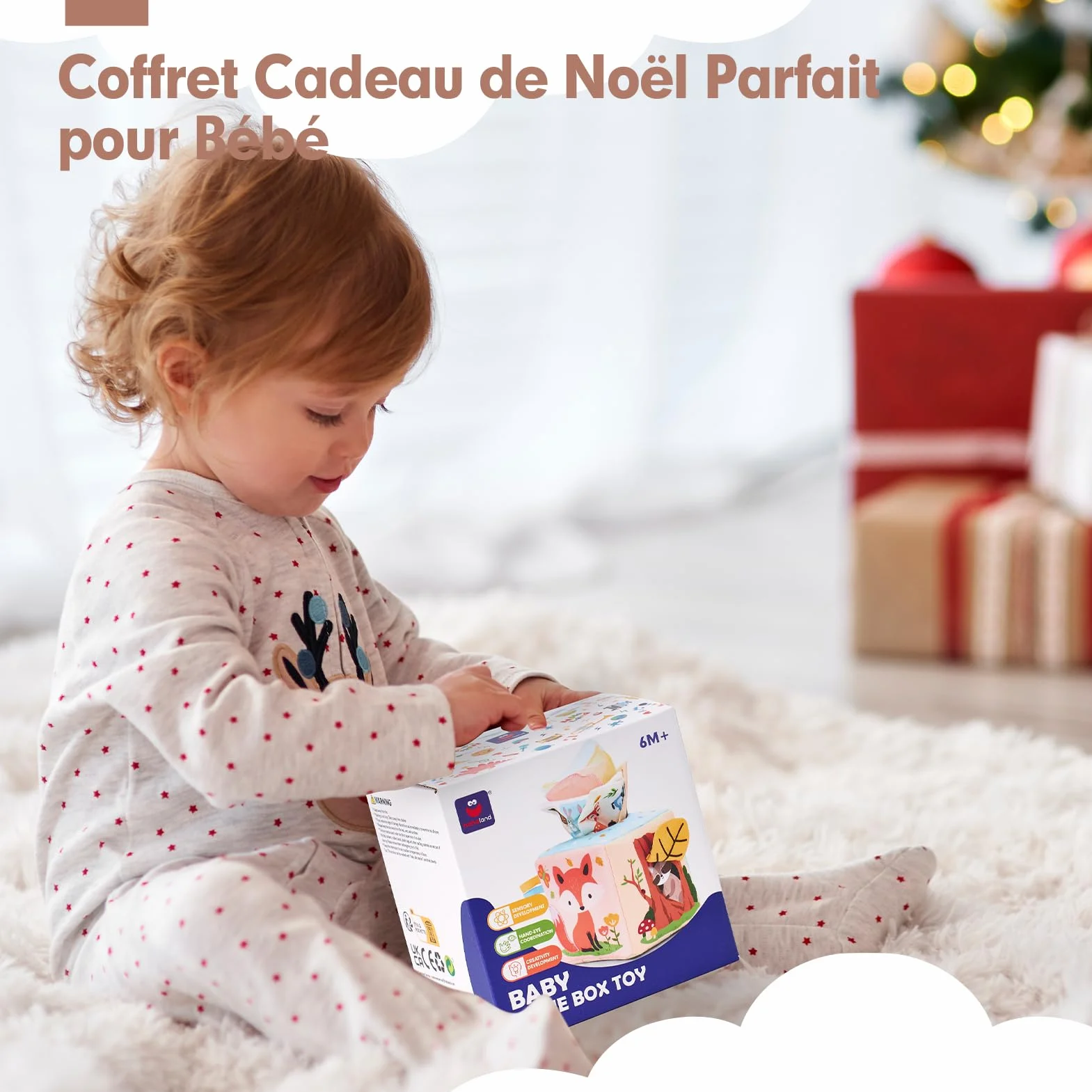 hahaland Jouet Bébé Boîte à Mouchoirs Sensoriels Montessori avec Papiers Froissés et Miroir, Cadeau pour Fille Garçon 3-12 Mois