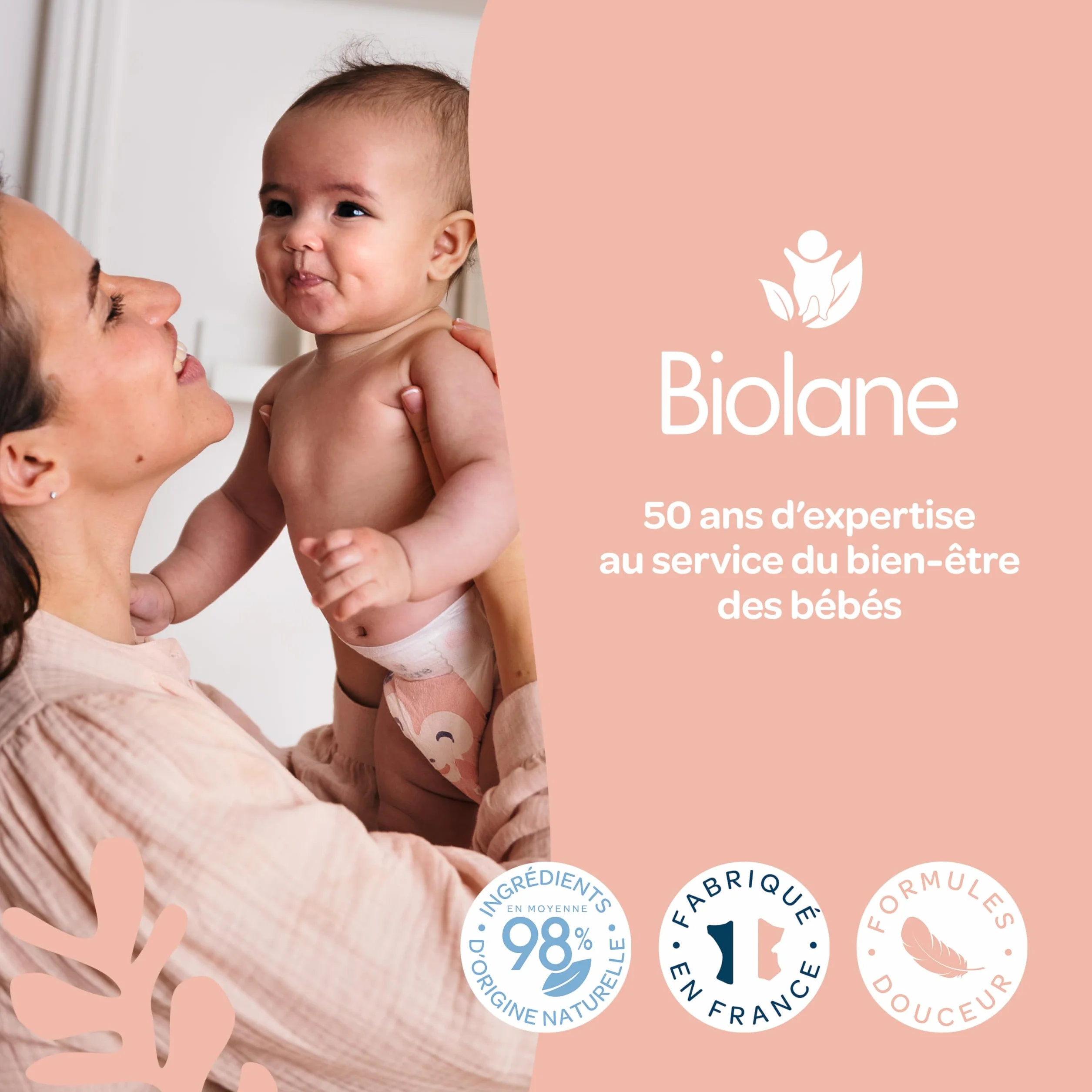 BIOLANE Lait de toilette 750ml Bébé Nettoie Visage Corps Siège Sans Rinçage 99% d'origine naturelle Fabriqué en France