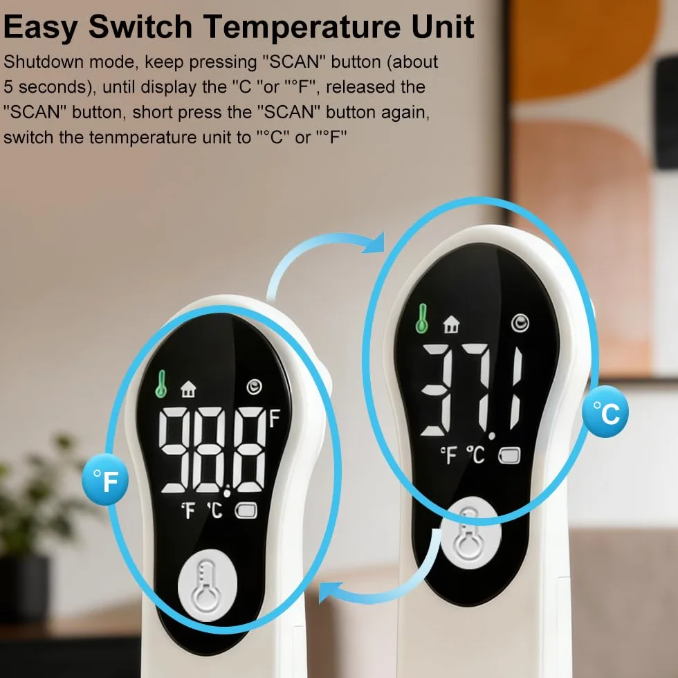 Thermomètre Frontal Sans Contact Infrarouge Numérique pour Bébé Adultes avec Écran LCD Alerte Fièvre