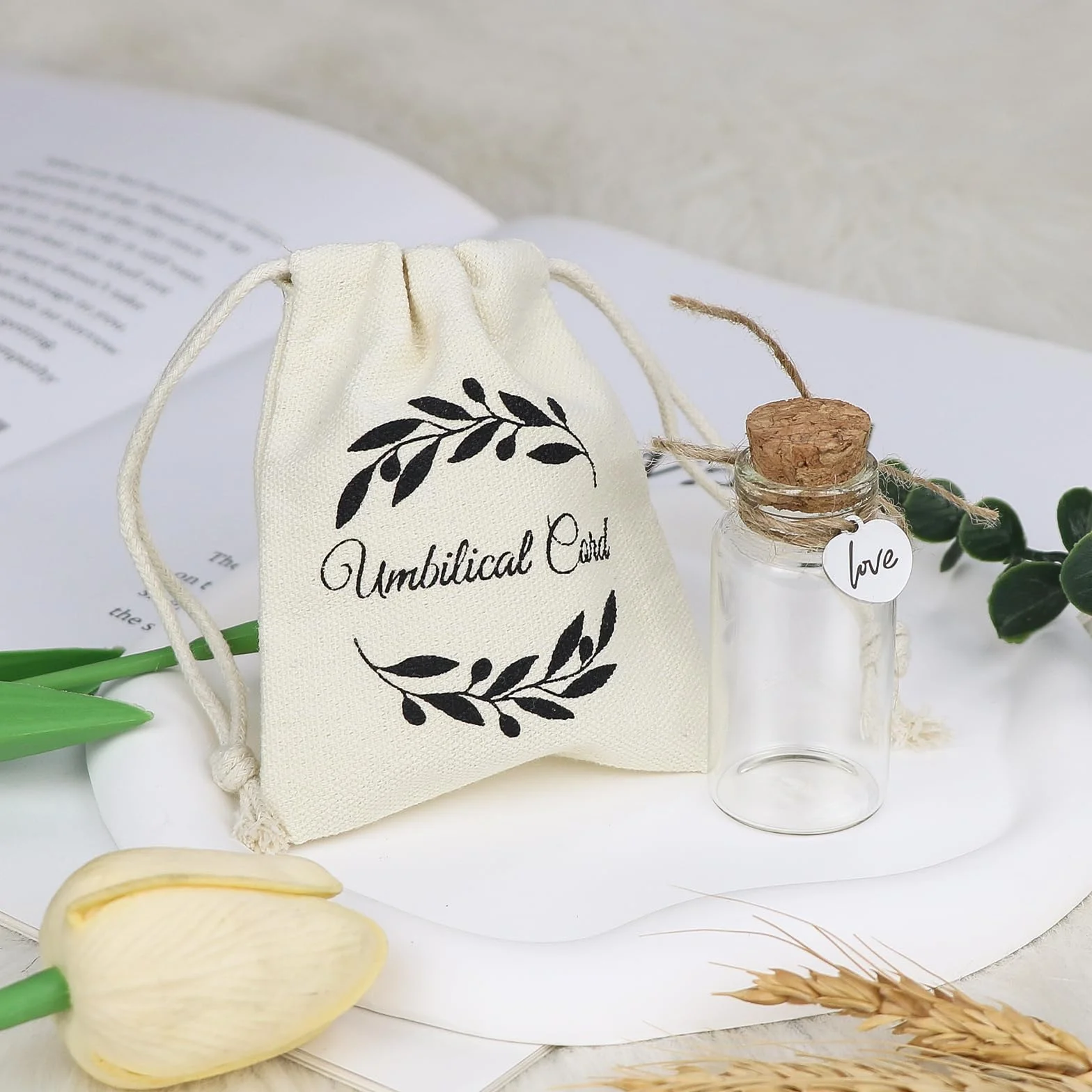 Bouteille souvenir en verre avec bouchon liège pour cordon ombilical et cheveux fœtaux, baptême, baby shower