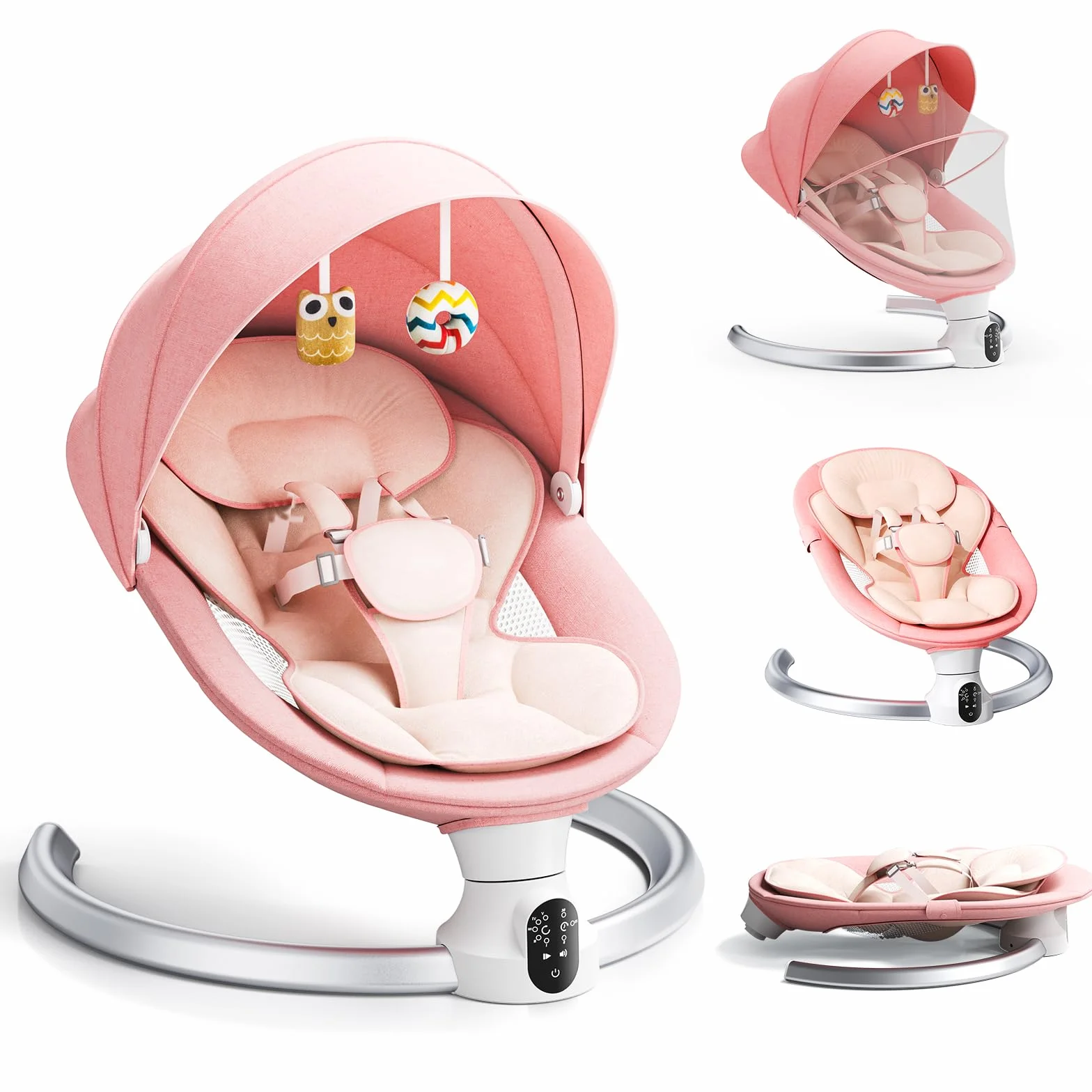 Transat Bébé Électrique avec APP & Télécommande, 3 Minuteries, 5 Vitesses, 10 Musiques, Bluetooth