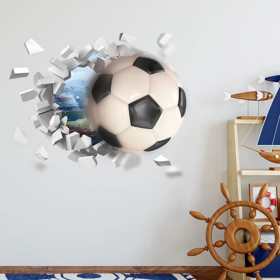 Autocollant Mural Football 3D YunBey pour Chambre Garçon Décoration Vinyle