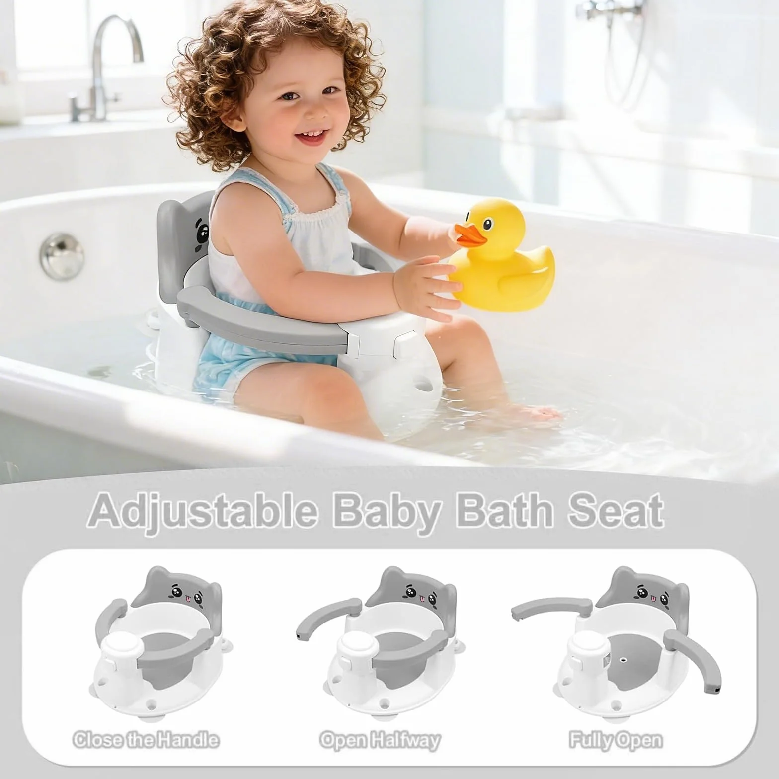 Siège de Bain Bébé avec 4 Ventouses Antidérapantes, Portable et Sécurisé pour Douche ou Baignoire