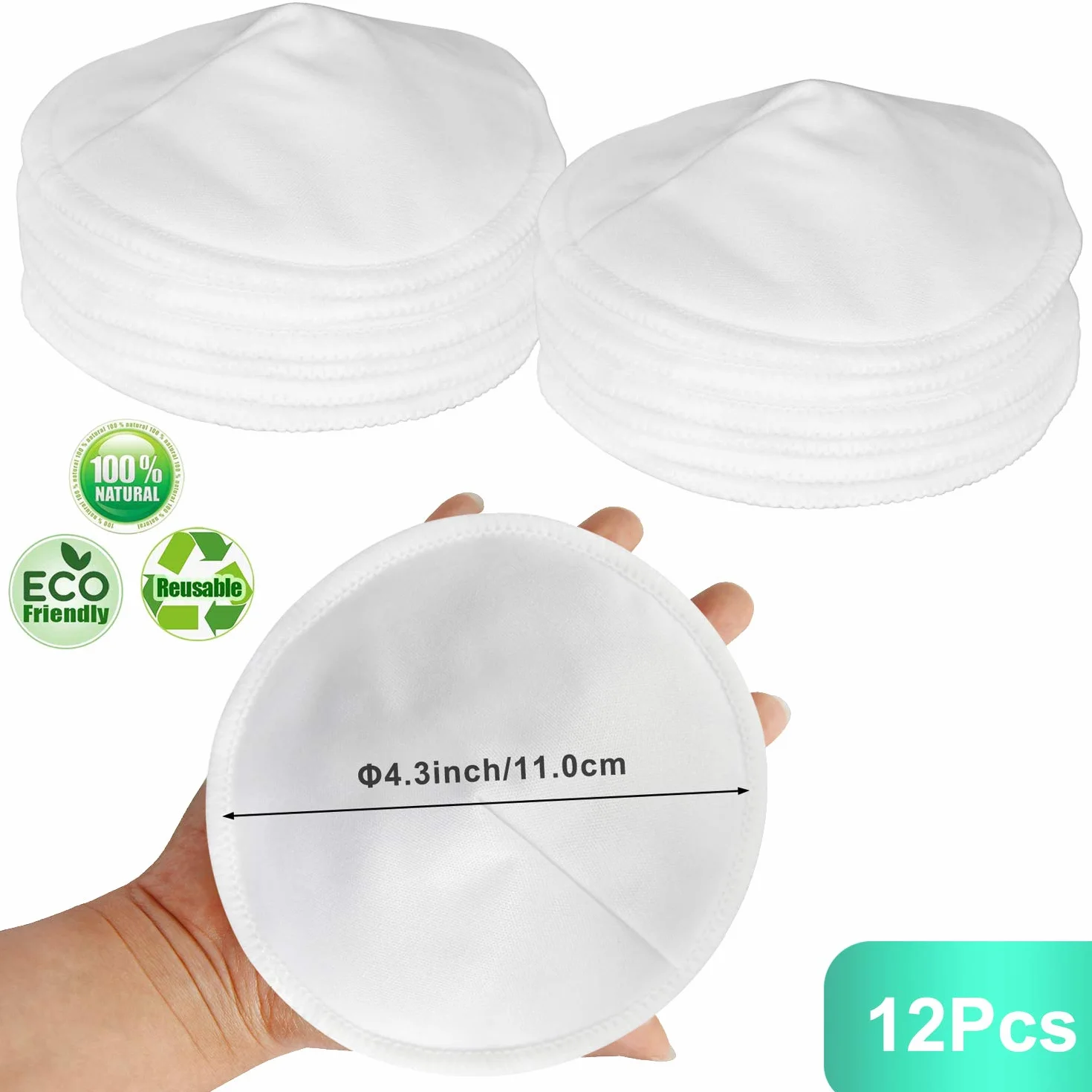 Coussinets d'allaitement en bambou biologique 12pcs lavables + sac de lavage pour maternité