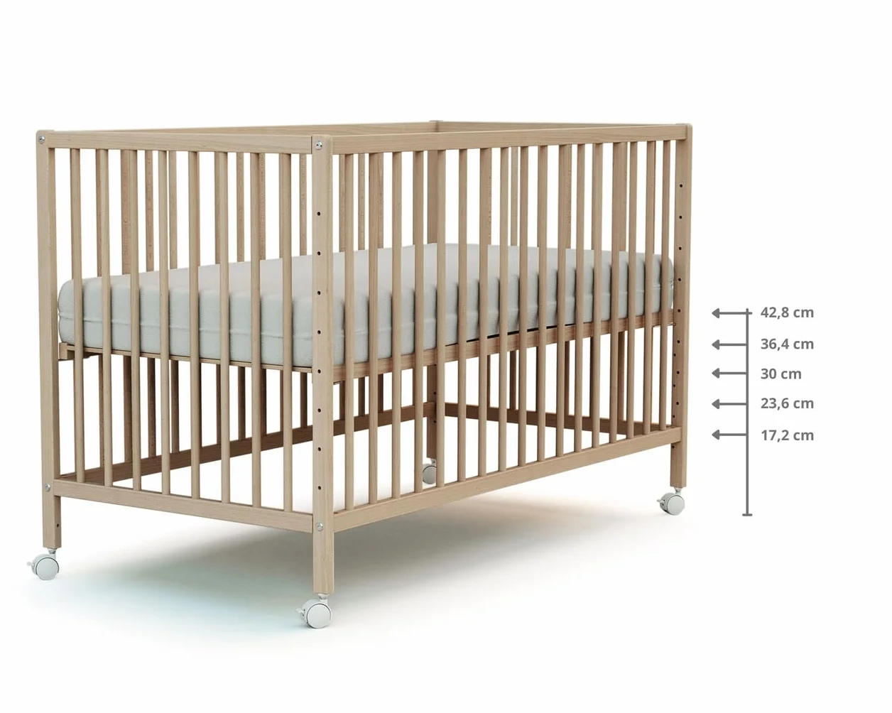 Lit bébé cododo en Bois Massif 60x120cm LIO | Réglable en Hauteur | Sommier à Lattes Beige