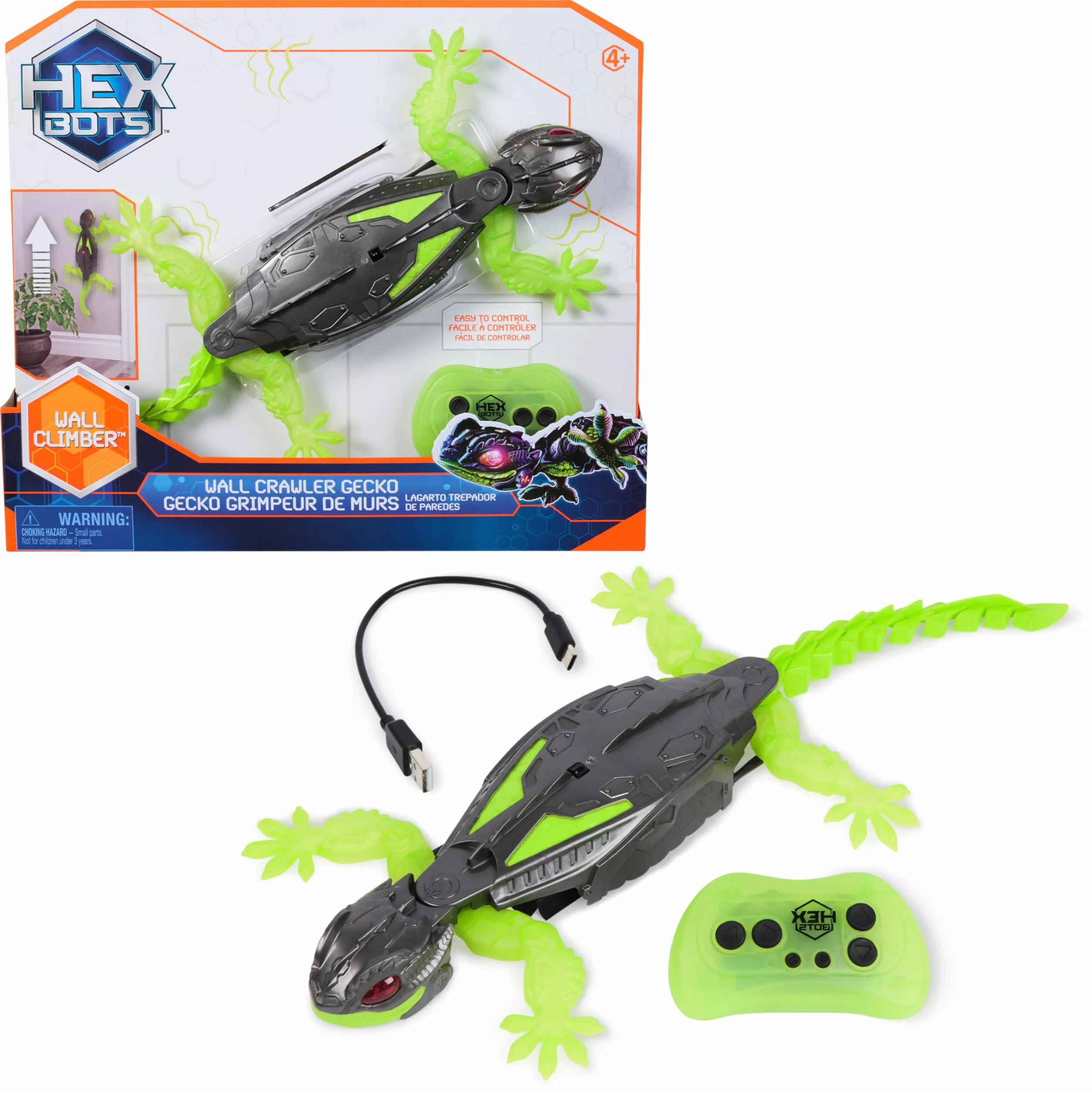 Gecko Radiocommandé Qui Rampe Sur Le Sol Et Les Murs - Lézard Télécommandé Avec Yeux Lumineux - Jouet Enfant 4 Ans et +