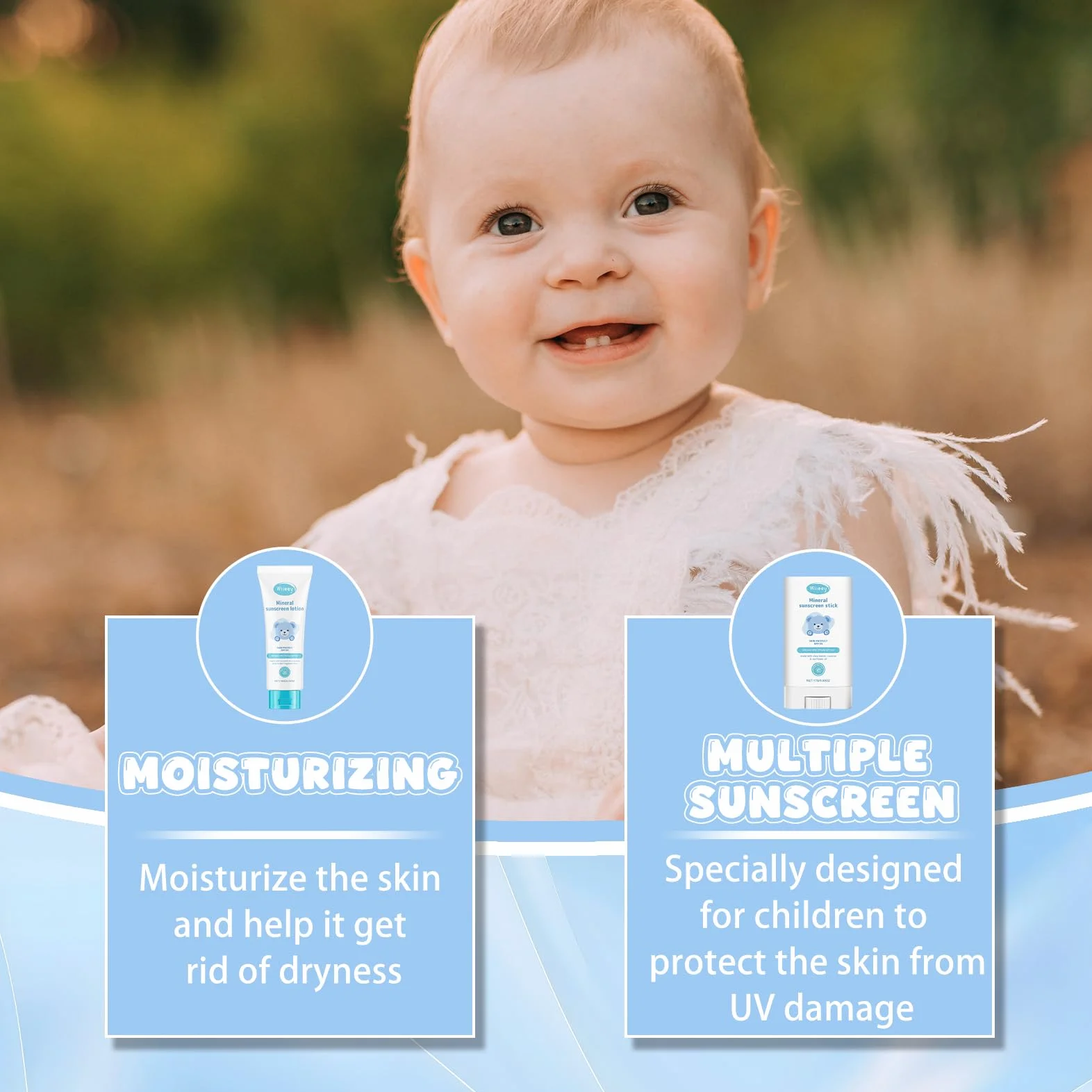 Creme Solaire Bebe & Enfant SPF50+ 100g + Stick Solaire Enfant 17g, Protection UVA & UVB, Vegan, Sans Parfum