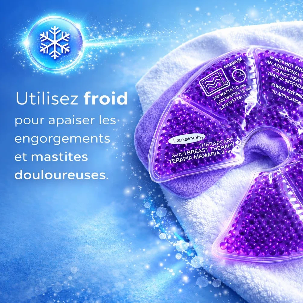Société Française Coussinet Gel Allaitement Lot de 2 Compresses 3-en-1 Chaud/Froid pour Sein - Soulage Engorgement Mastite Douleurs Réutilisables