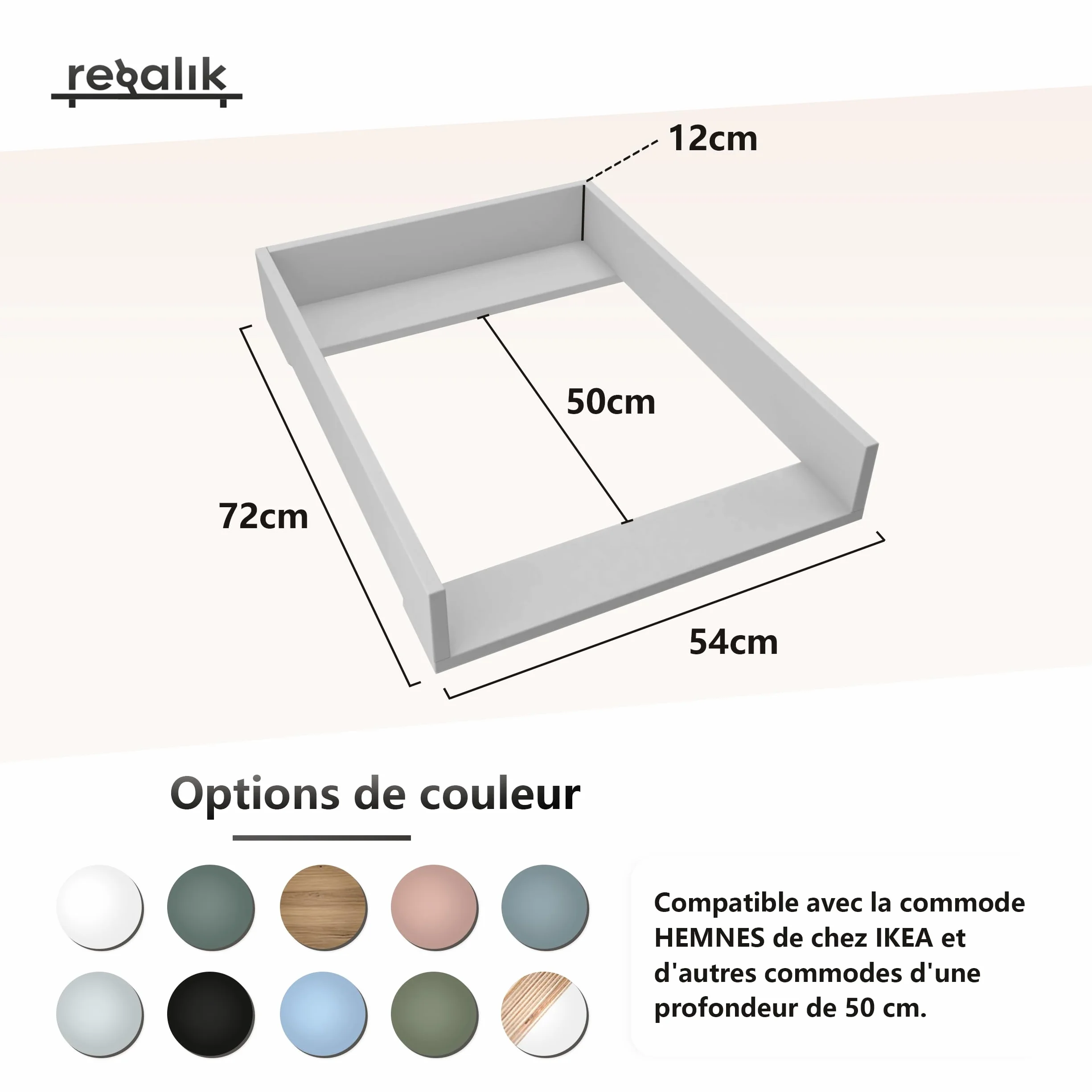 Plan à Langer IKEA Hemnes Extension Commode 50 cm Amovible Blanc 72 x 54 cm