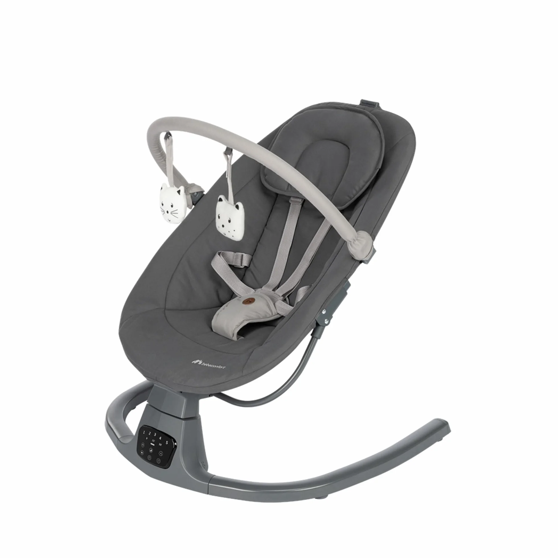 Bebeconfort Jolana balancelle bébé électrique 0-6 mois 9 kg détection de mouvement 12 chansons 5 sons naturels dossier réglable Tinted Graphite