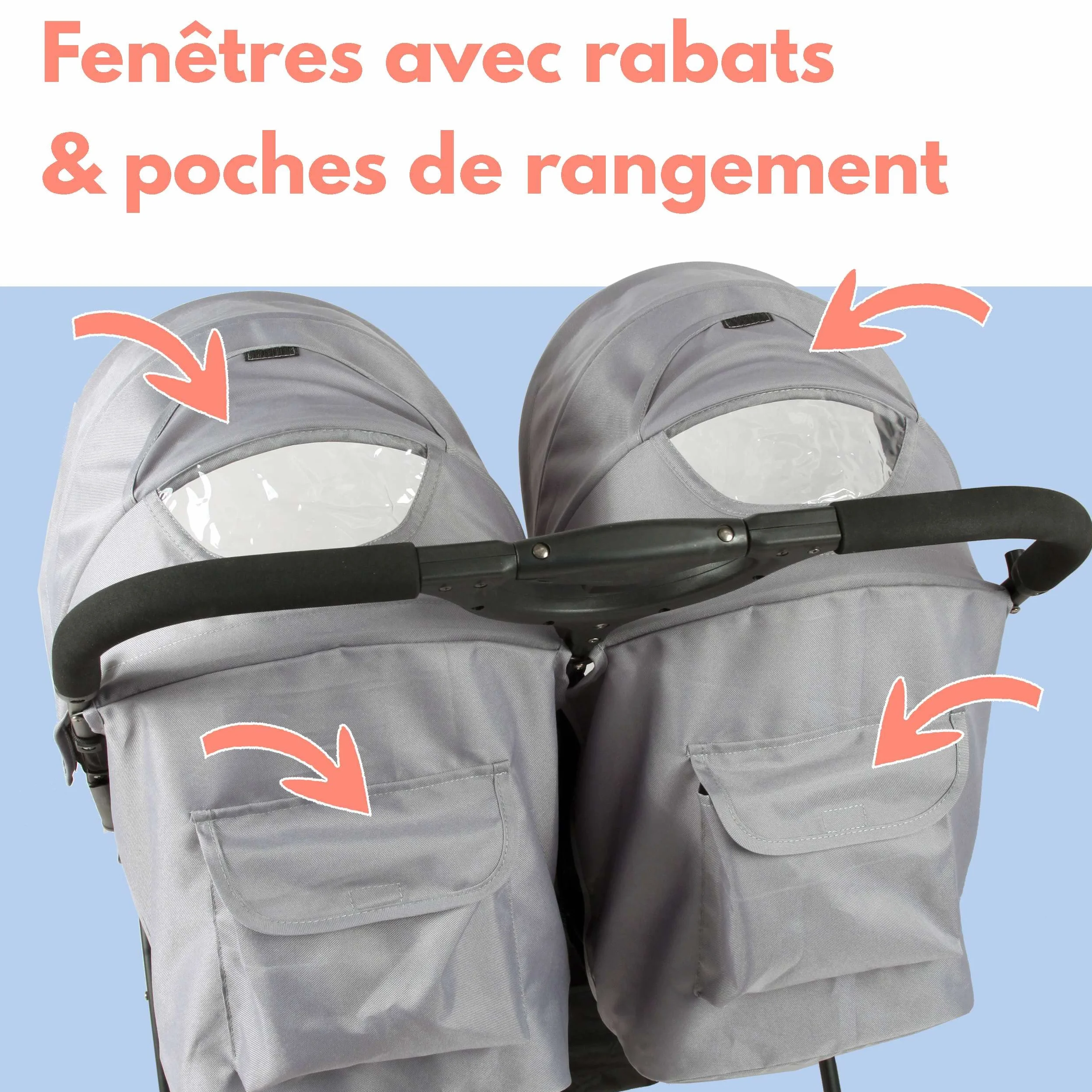 BAMBISOL Poussette Double Côte à Côte pour Jumeaux dès la Naissance Pliage Ultra-Compact Noir Gris DS209