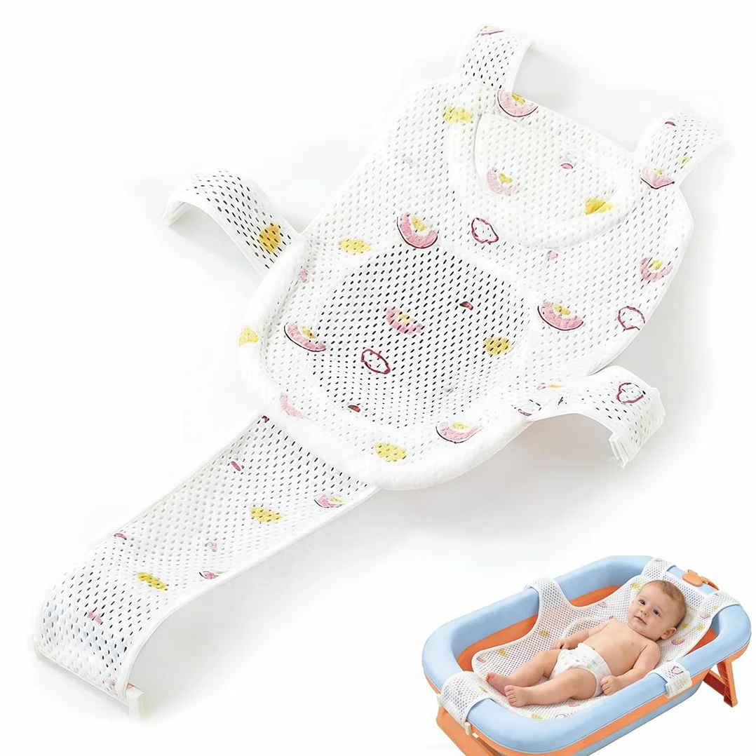 Coussin de Bain pour Bébé, Réducteur de Baignoire avec 5 Sangles de Sécurité Anti-Glissant, Filet Respirant