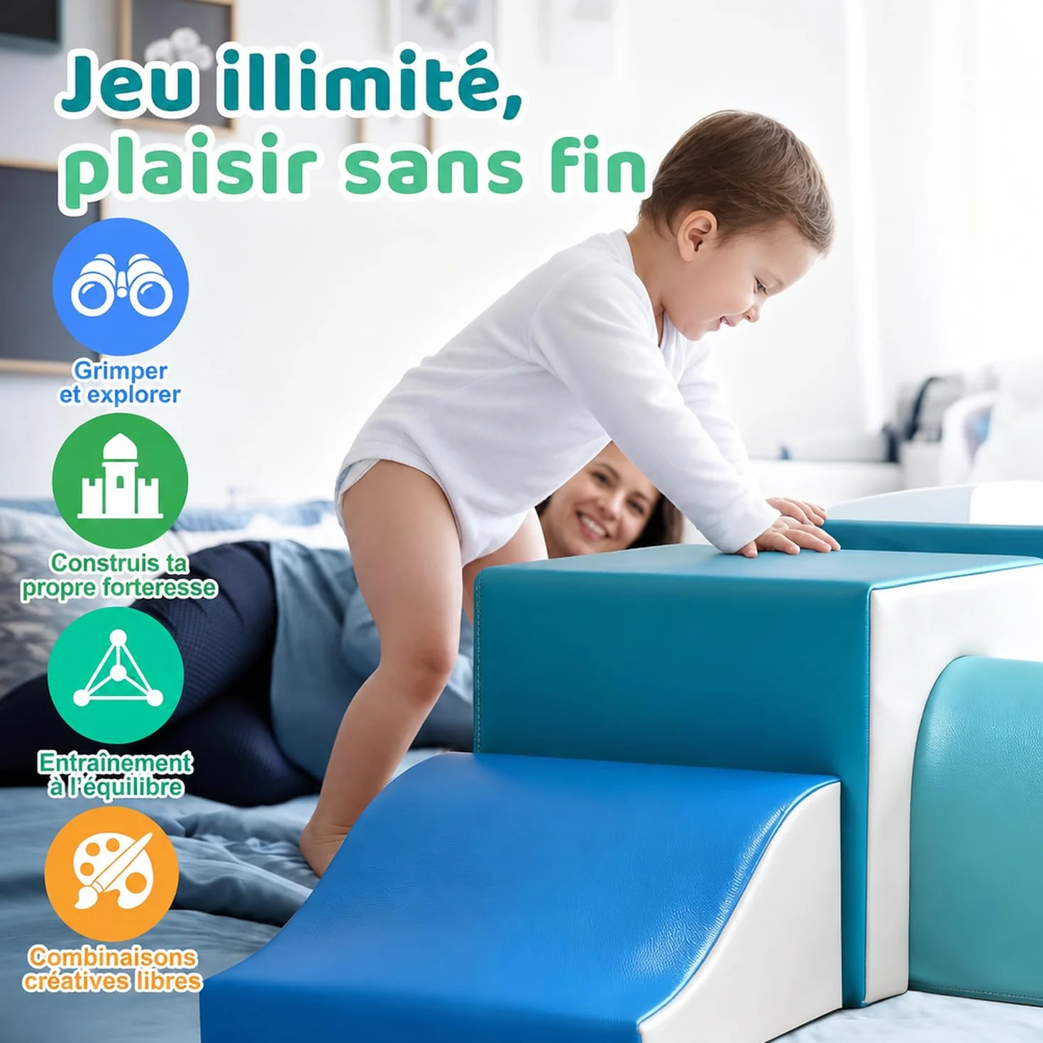 GeerWest Parcours Motricité Bébé 4 Pièces Blocs Mousse Éducatifs Jouets Escalade Structure Antidérapante