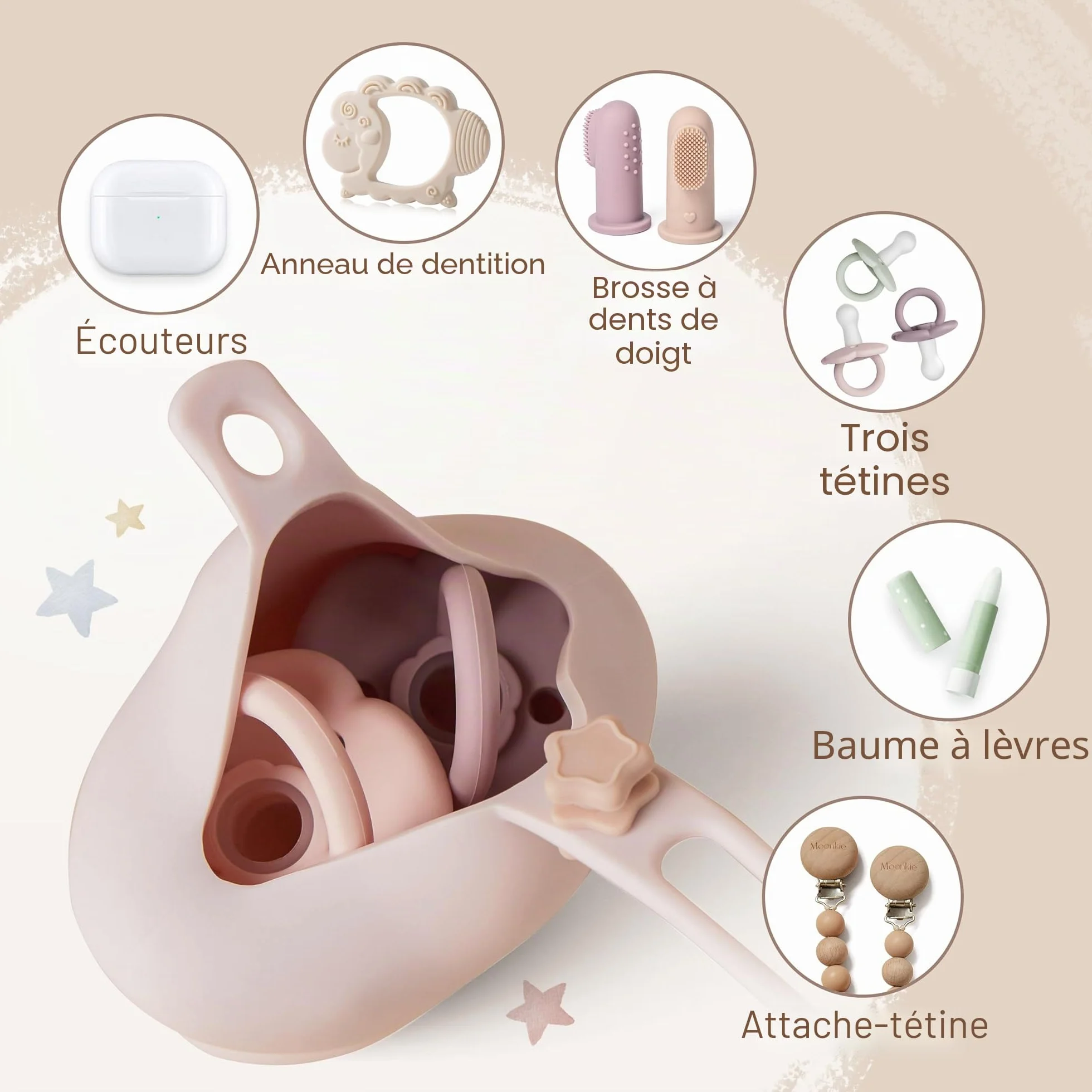Moonkie Boîte à Tétine Bébé 2 PCS Silicone Imperméable Étui Portable sans BPA Blush Lilas Doux