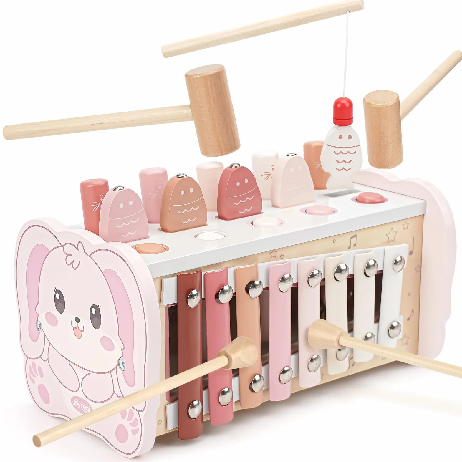 Joyreal Jeux Montessori 1 an - 4 en 1 Xylophone Bebe, Jeu Pêche, Jeu Marteau, Jouet en Bois Motricité Bébé Jeux Educatif