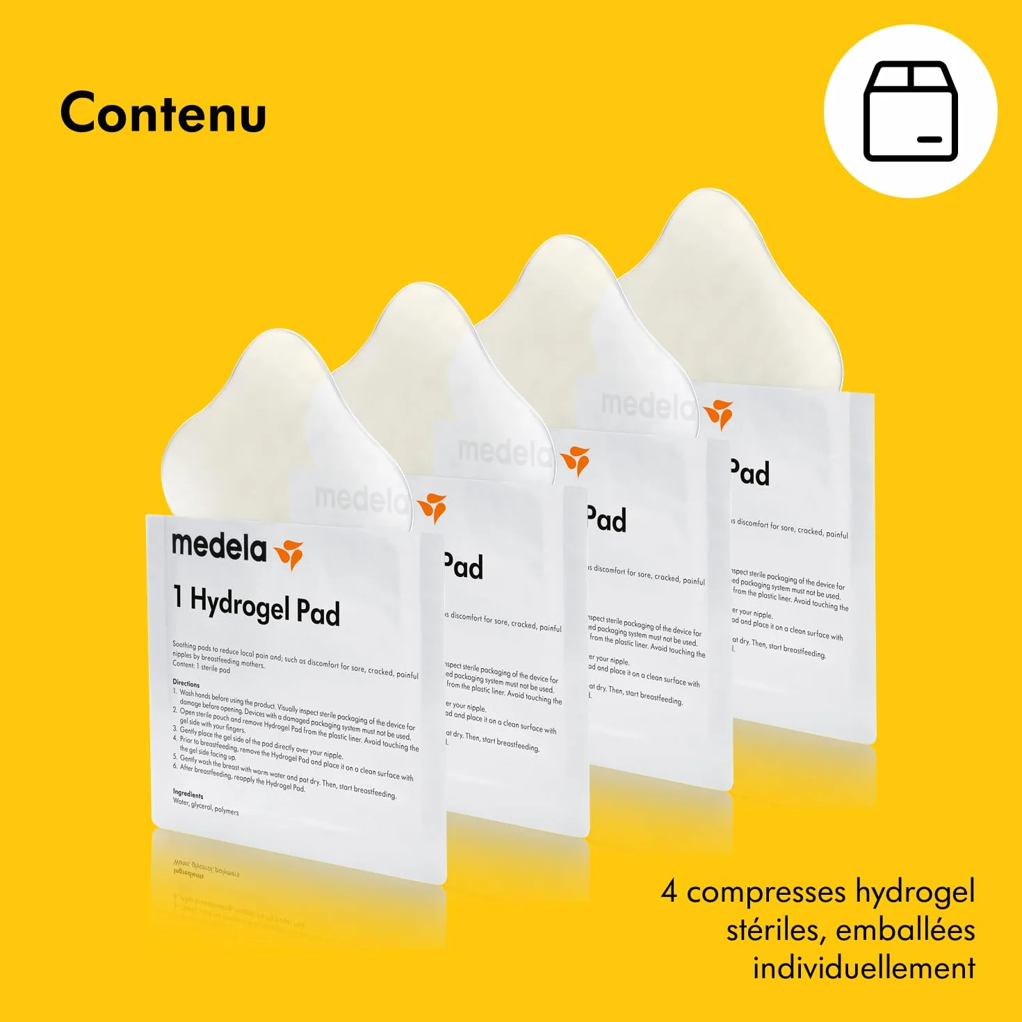 Medela Compresses hydrogel réutilisables pour mamelons douloureux, coussinets stériles, lot de 4
