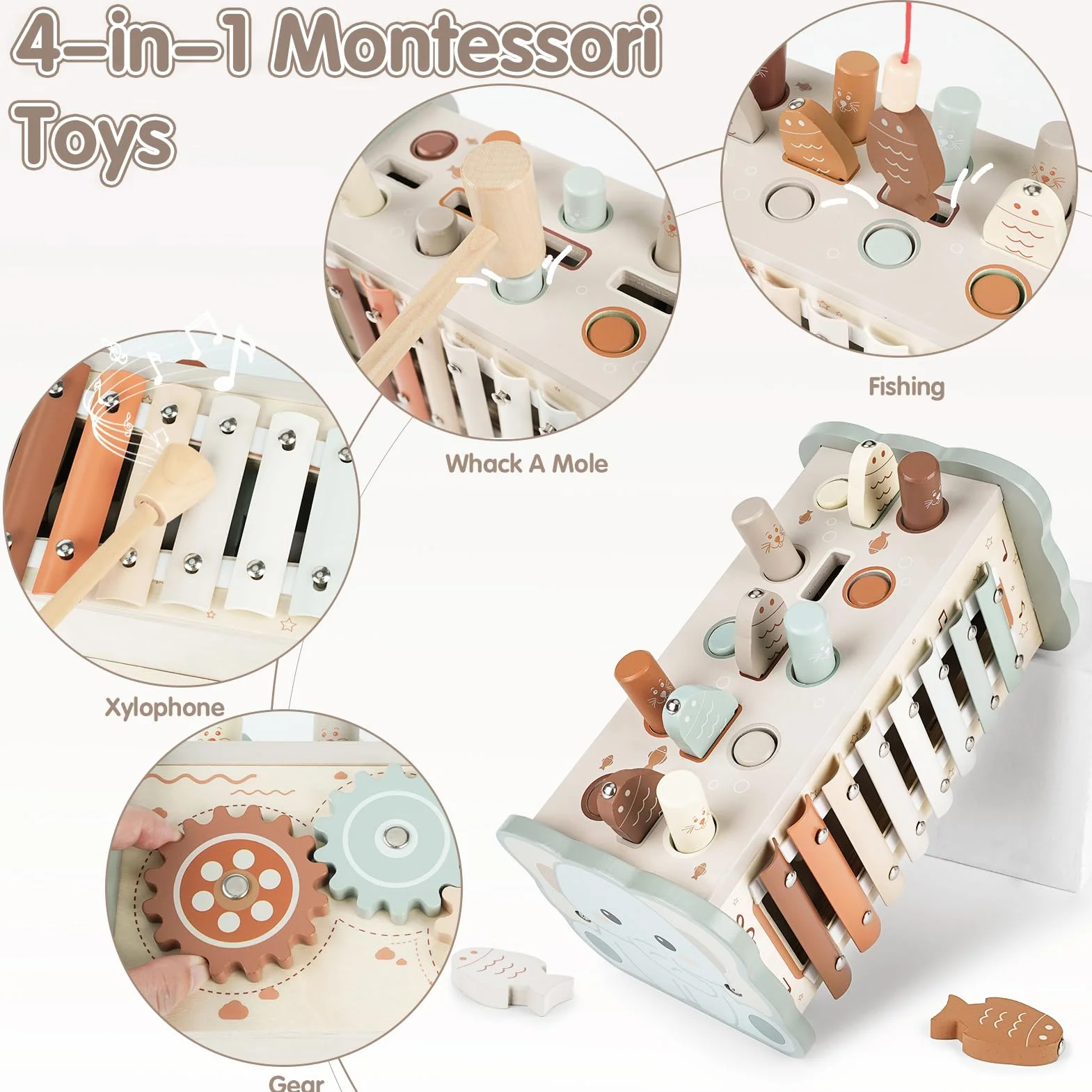 DINORUN Jouet Montessori Xylophone en Bois pour Bebe 1 2 3 4 Ans