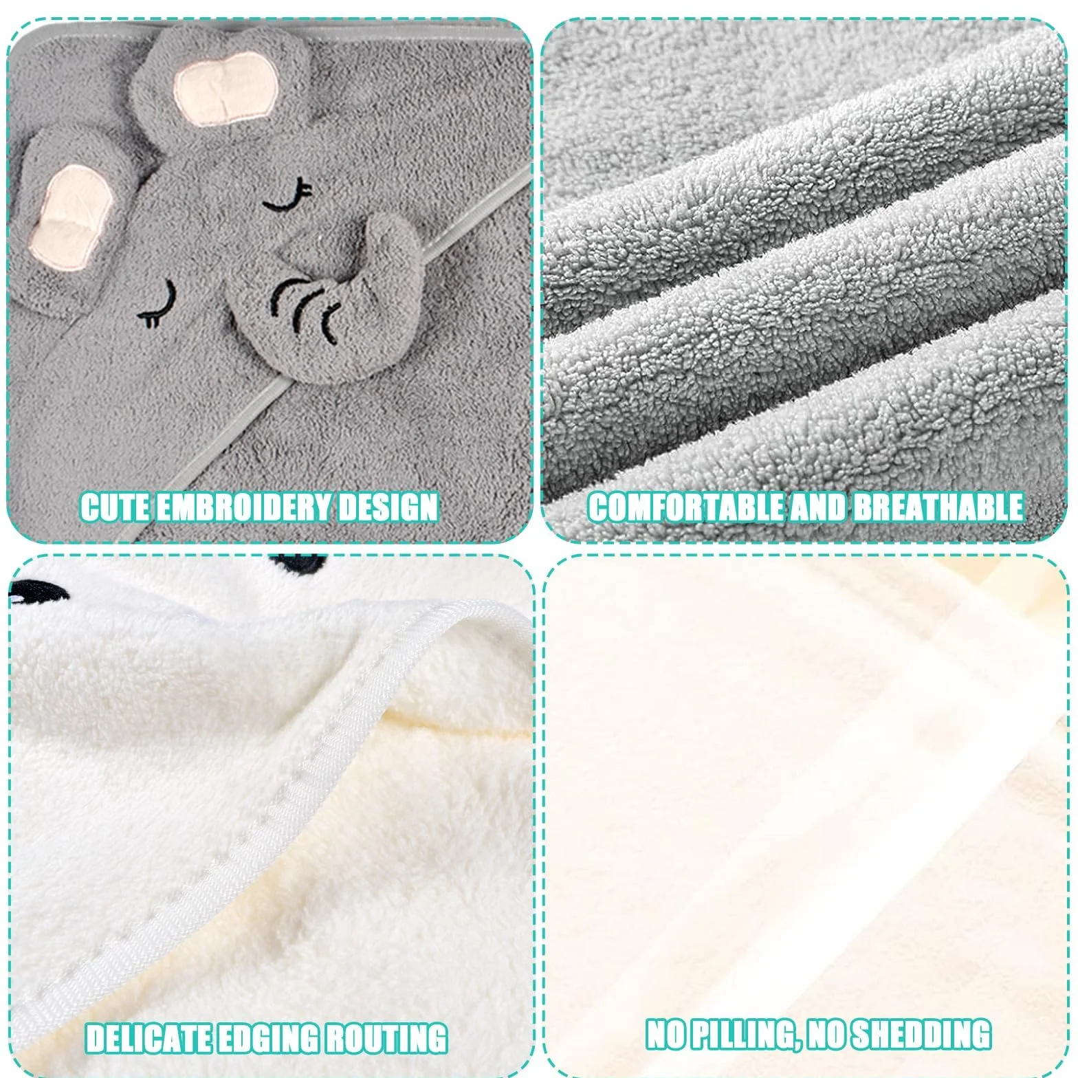 Serviette de Bain Capuche Bébé 80x80cm Cape de Bain 0-5 Ans