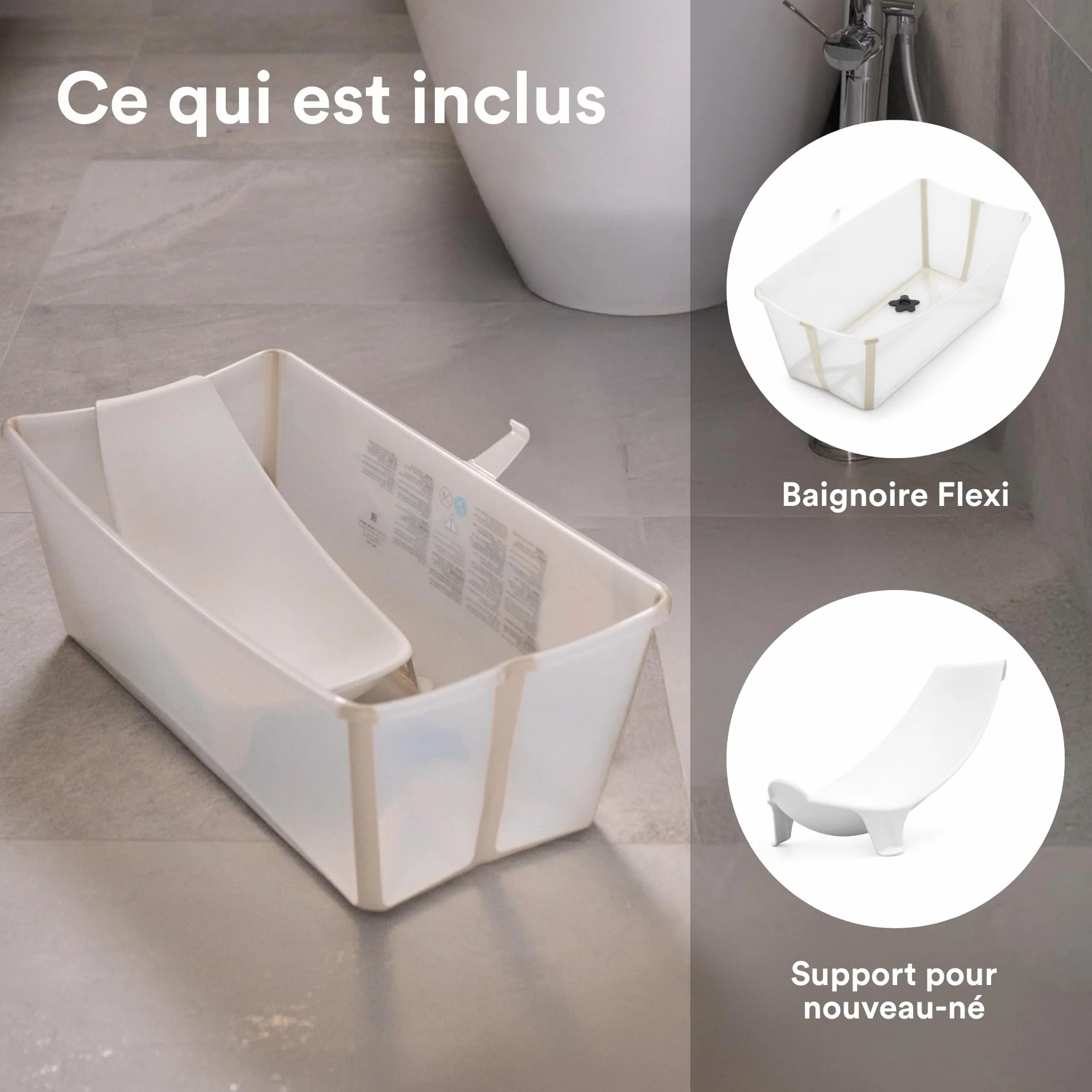 Stokke Flexi Bath (Sandy Beige) avec Support nouveau-nés - Bain bébé pratique maison voyage - jusqu'à 48 mois