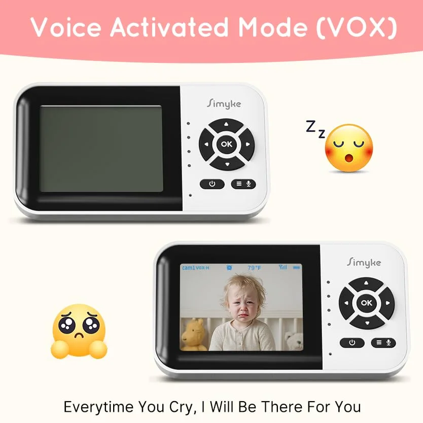 Simyke Moniteur de bébé intelligent avec caméra et audio double mode, WiFi, écran 2,8", vision nocturne, détection de température, conversation bidirectionnelle