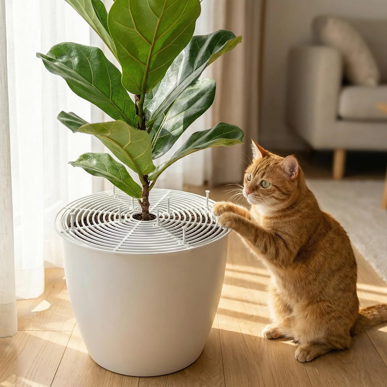 Grilles de Protection pour Pots de Plantes 30 cm, Cache-Pot Découpable Plastique - Protège Plantes Contre Chats et Enfants, Blanc
