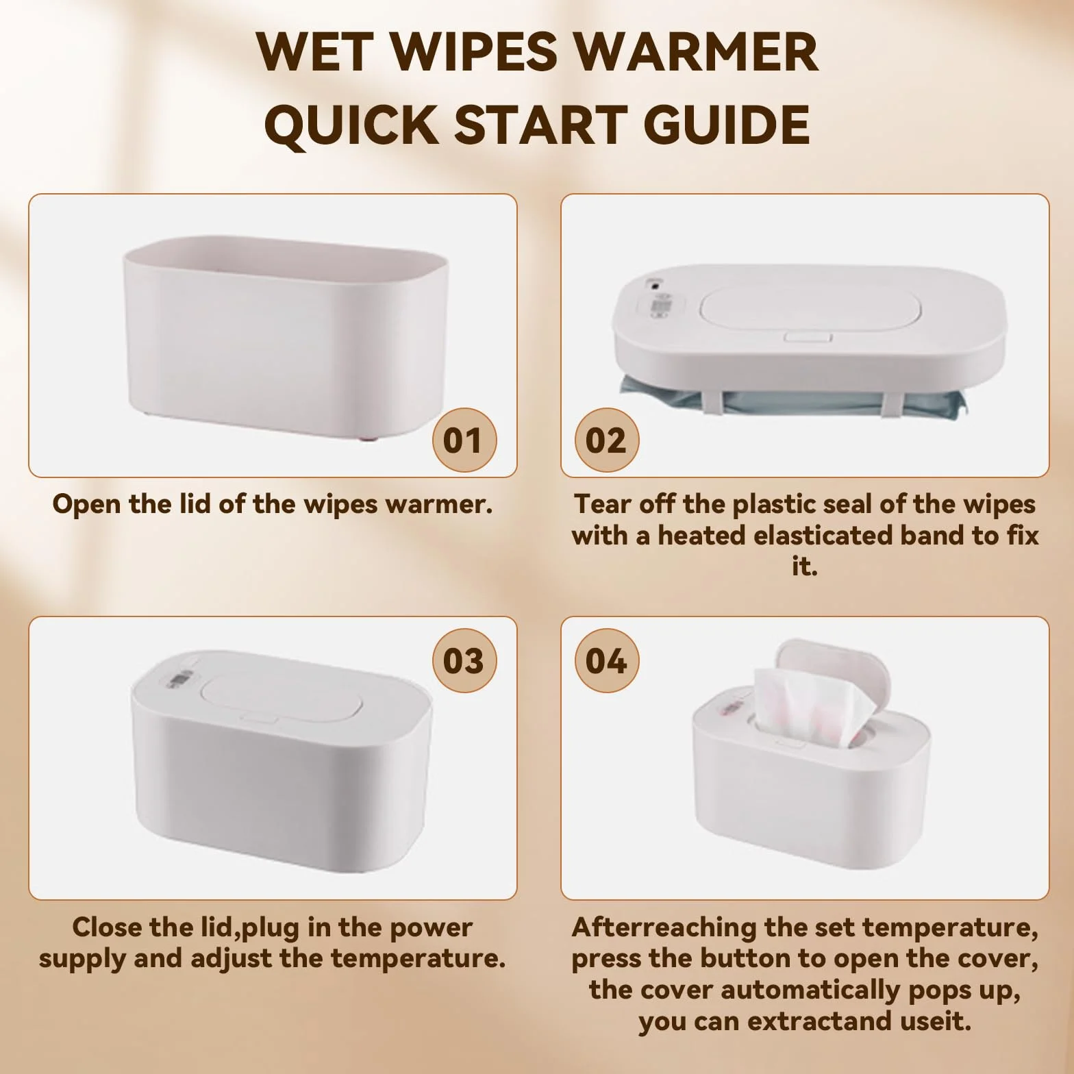 Chauffe-lingettes pour Bébés Réglable 40-60°C 3 Modes Température USB Portable Blanc