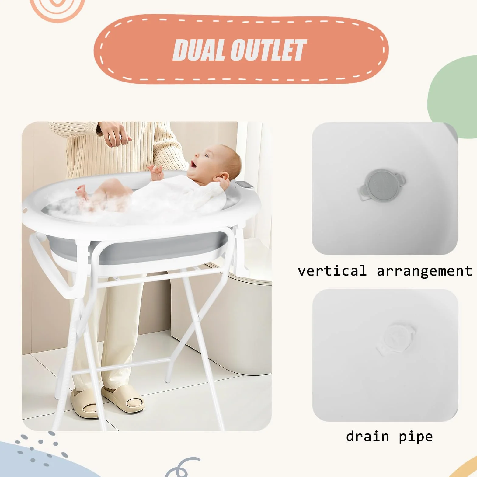 Baignoire Bébé Pliable avec Support sur Pied 85x47x85 cm Gris