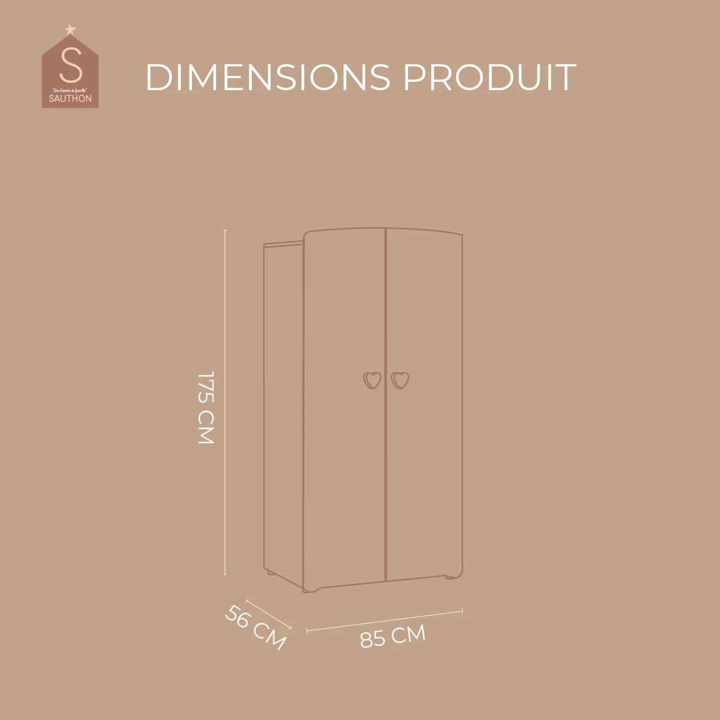 Armoire Enfant Meuble Rangement 2 Portes 85 x 175 x 56 cm Fabriqué en France Sauthon