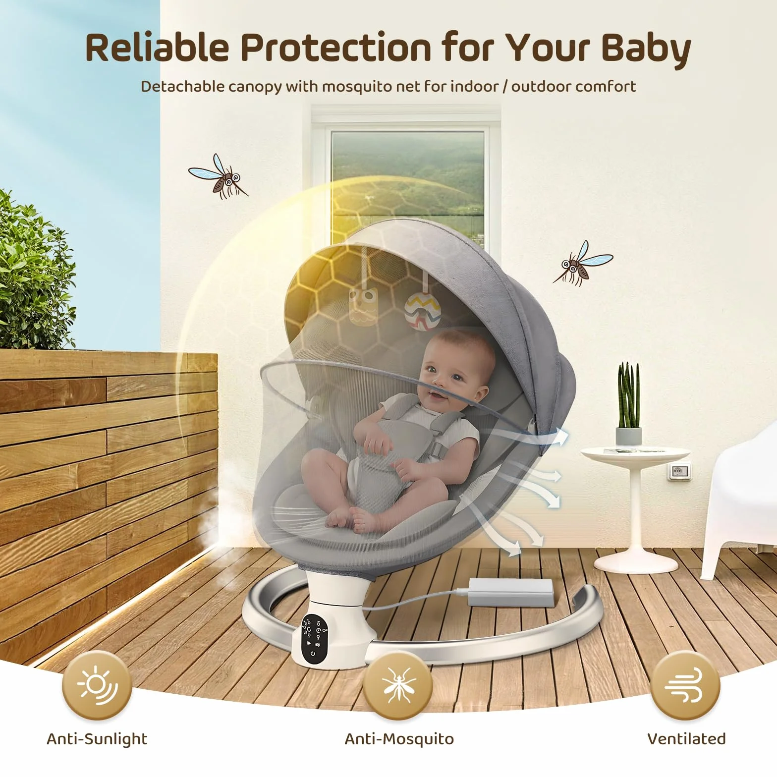 Transat Bébé Électrique Balancelle 5 Amplitudes Vibrations Minuterie Smartphone 12 Musique Naissance 6 Mois