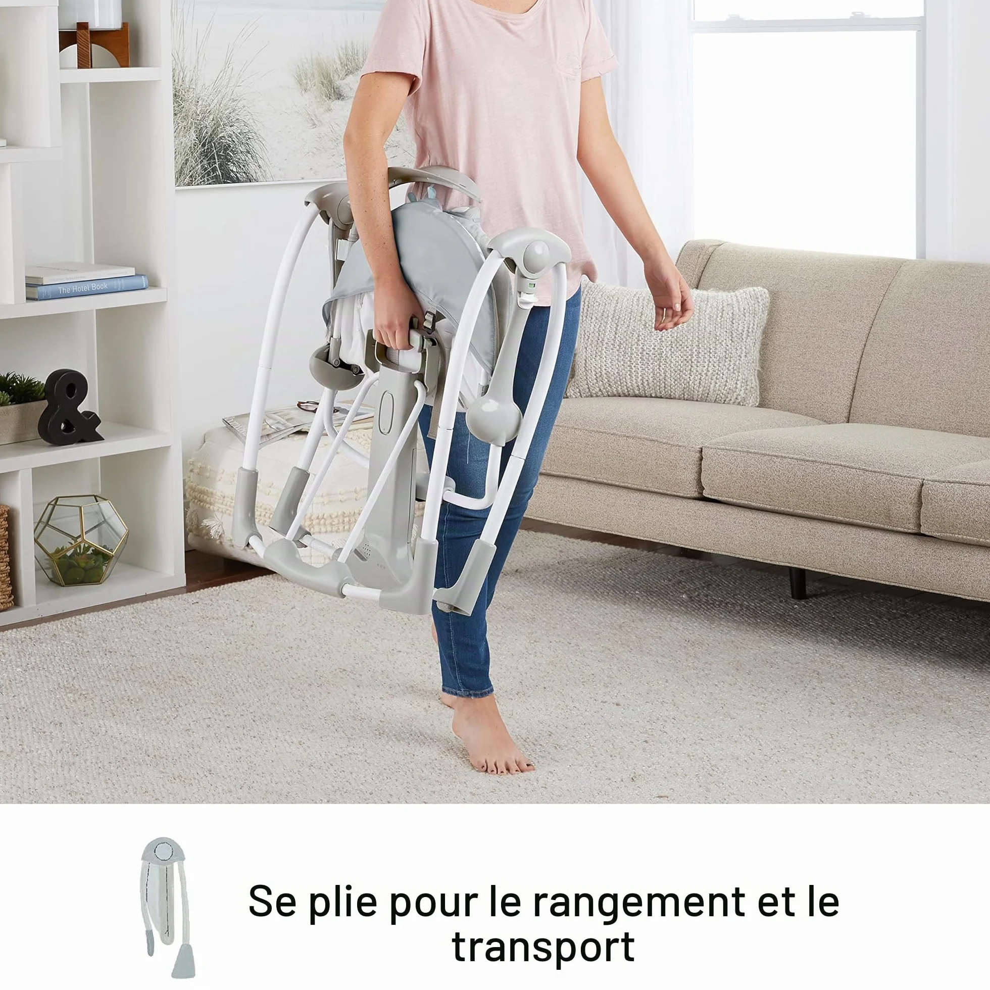 Ingenuity Balancelle Compacte Raylan 5 vitesses balancement vibrations apaisantes 12 mélodies 4 sons nature arche jeu 0-9 kg