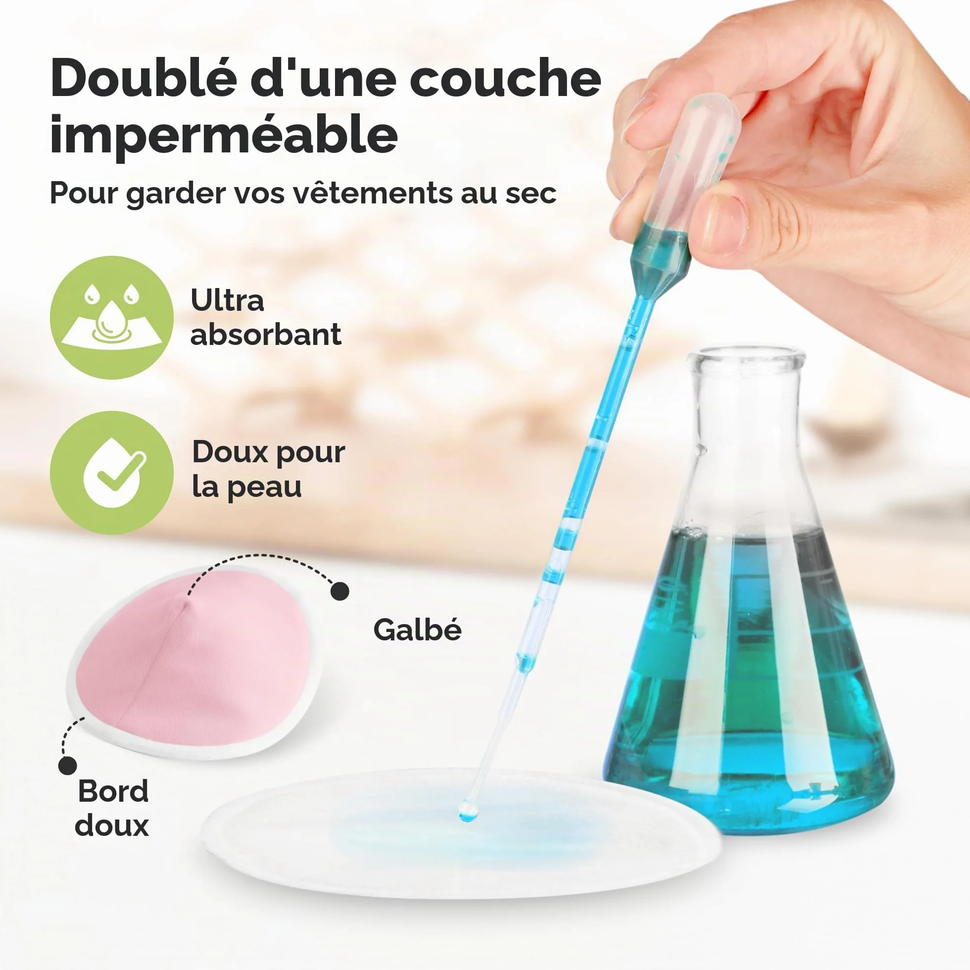 Coussinets d'allaitement en bambou biologique lavables - 14 pièces avec sac de lavage - Pastel Touch L 12cm