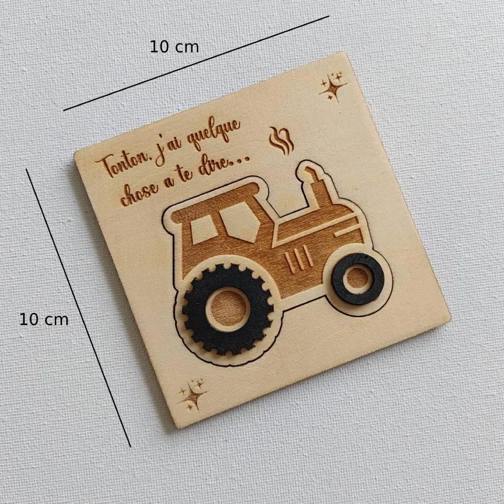 Coffret Personnalisé en Bois pour Tonton Demande Marraine ou Parrain – Carte Surprise Baptême Forme Tracteur Annonce bébé Originale